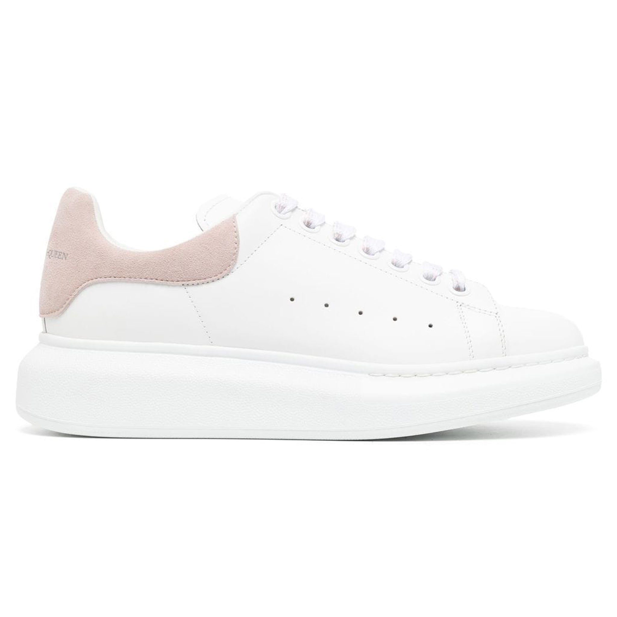 Alexander McQueen Women's Raised Sole Sneakers in White & Pink | Fashionable Chunky Platform Shoes for Casual Wear & Street Style Outfits