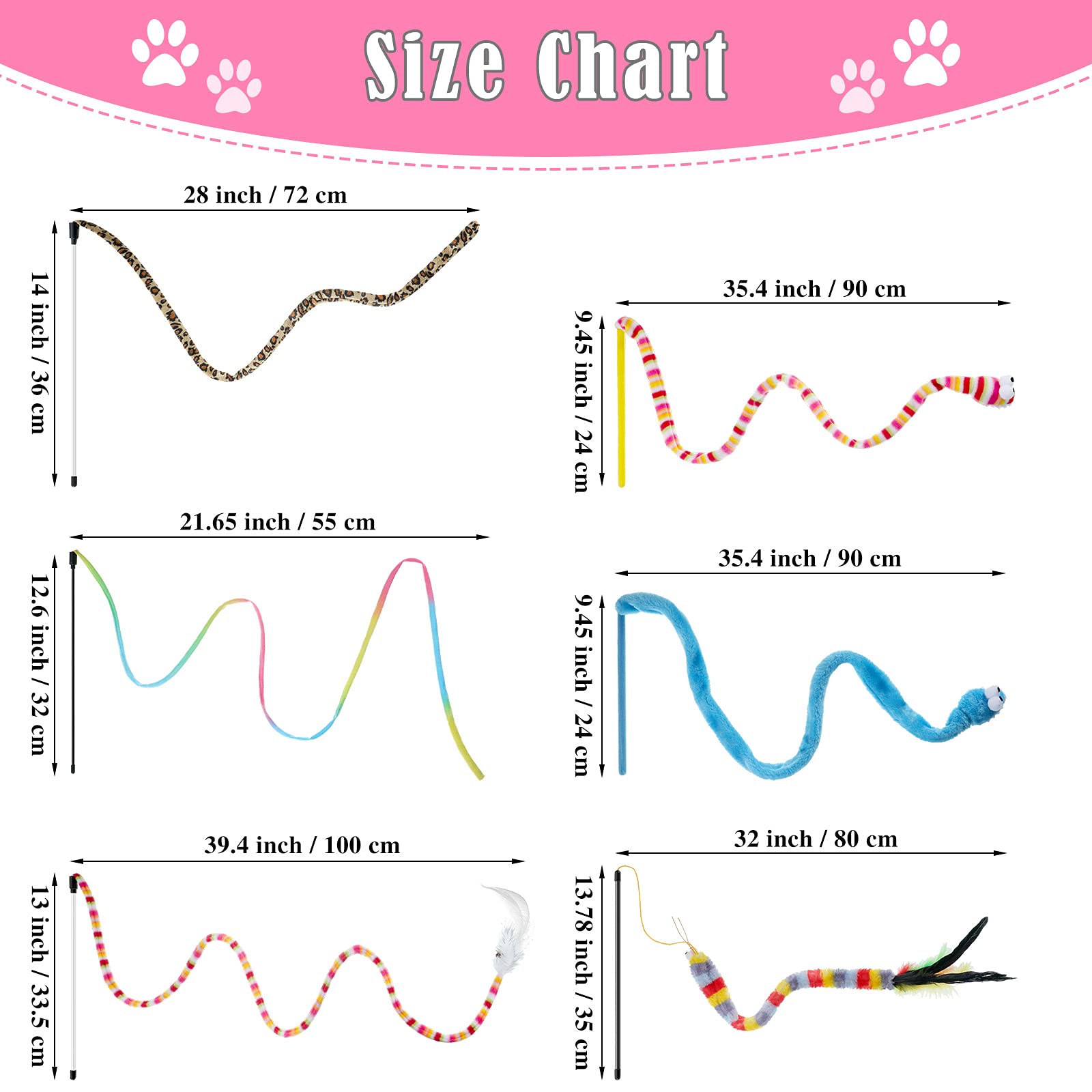 6-Piece Interactive Cat Wand Toys with Feather & Bell - Safe Teaser Catcher Stick for Kittens & Adult Cats - Colorful Sounding Training & Exercise Toys for Indoor Play & Christmas Gifts