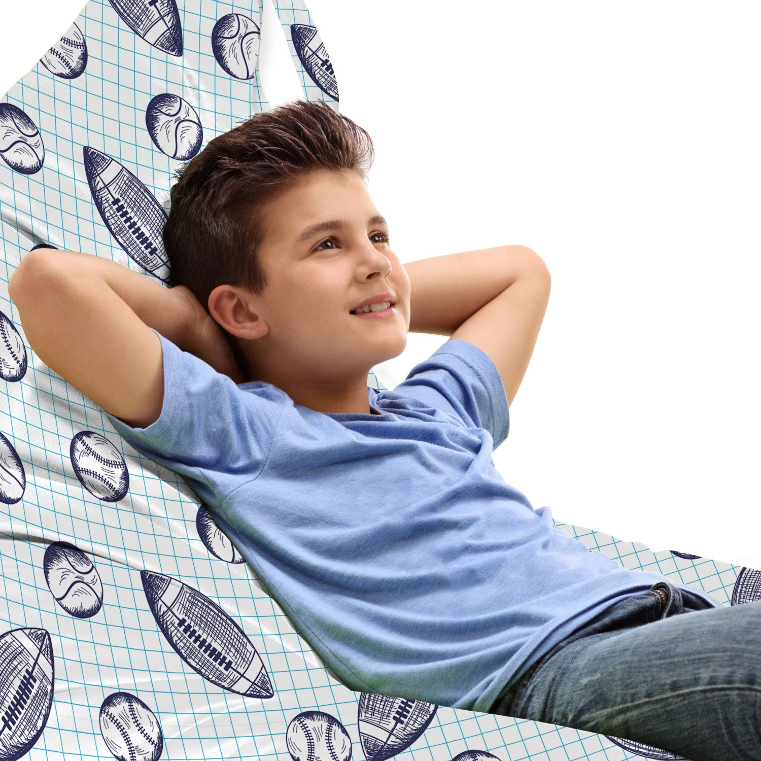 Ambesonne Baseball Lounger Chair Storage Bag - High Capacity Pigskin & Baseball Themed Checkered Design with Handle - Indigo & Pale Blue - Perfect for Sports Gear, Blankets, and Outdoor Equipment Storage