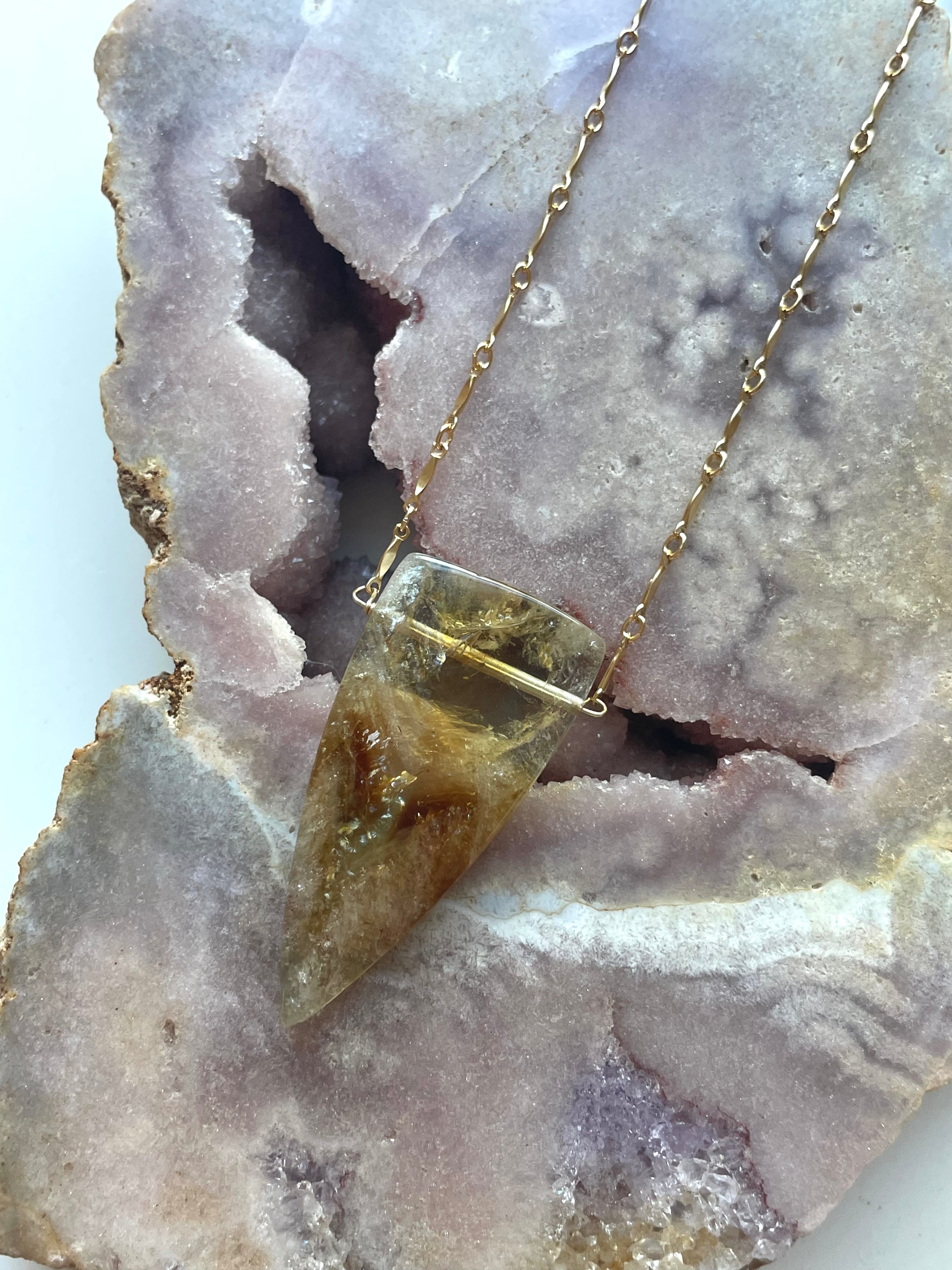 14K Gold Filled Chunky Genuine Yellow Citrine Pendant Necklace for Women - Perfect for Birthday Gifts, Anniversary Presents & Everyday Elegance