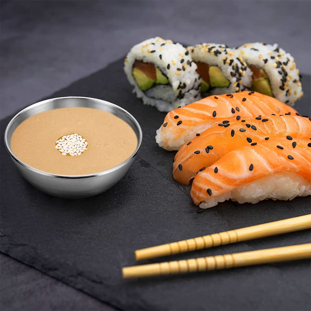 2-Pack Stainless Steel Sauce Bowls - Small Round Dipping Dishes for Sushi, Pickles & Appetizers | Perfect for Restaurants, Home Kitchens & Party Serving