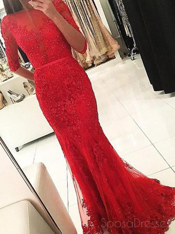 Elegant Long Sleeve Backless High Neck Red Mermaid Lace Evening Gown for Prom, Wedding & Formal Events - Perfect for Special Occasions and Red Carpet Dresses