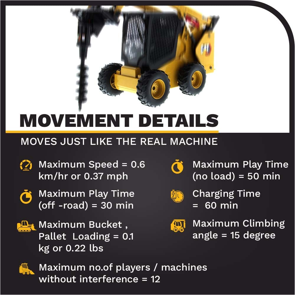 Diecast Masters 1:16 Scale Radio Control Cat 272D3 Skid Steer Loader with 4 Interchangeable Attachments (Bucket, Auger, Forks, Broom) - Premium RC Construction Toy for Collectors & Kids | Ideal for Construction Play, Display, and Remote Control Fun