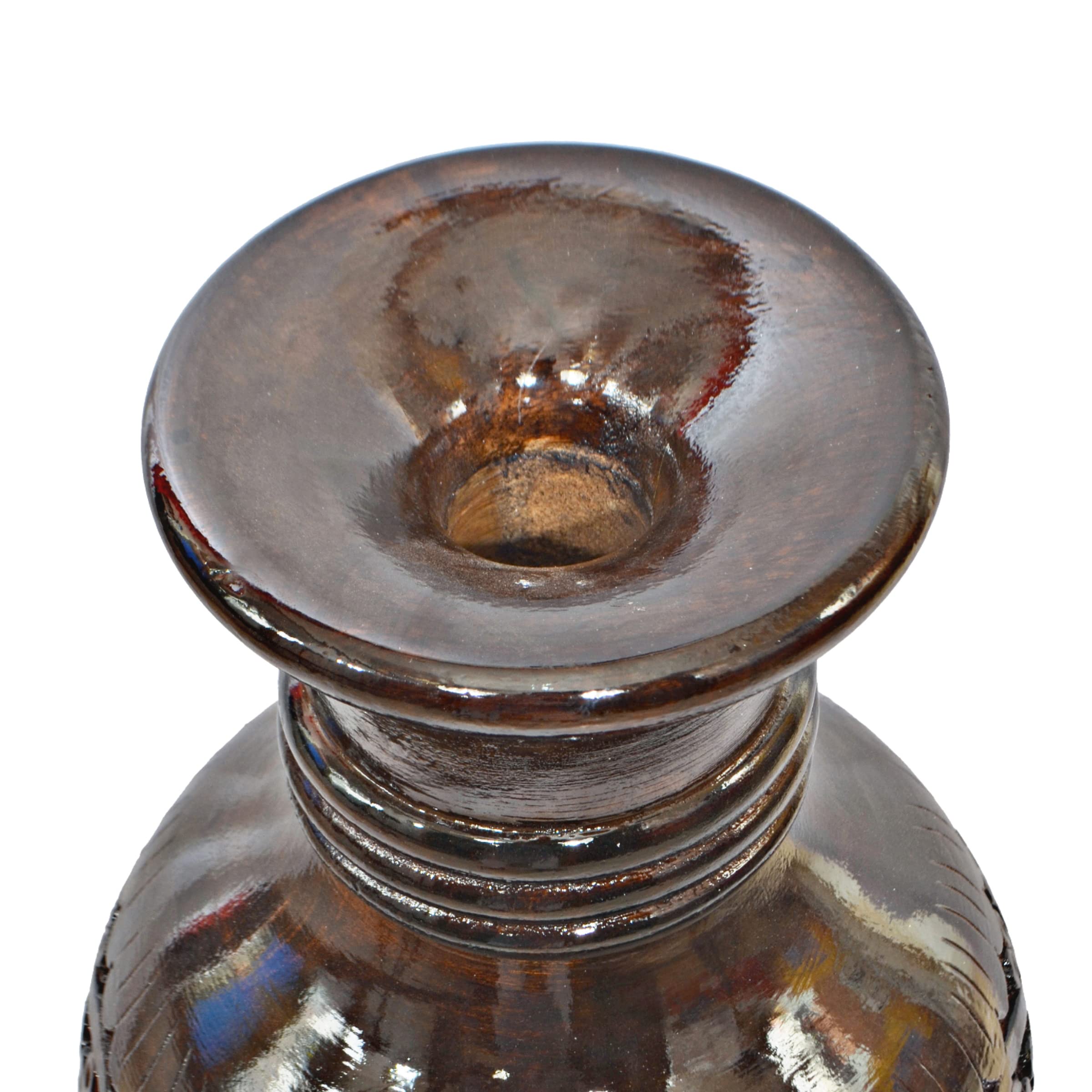 Antique Decorative Hand Carved Brown Mango Wood Table Flower Vase with Unique Textured Pattern - 24 Inch Tall Home Decor Centerpiece for Living Room, Dining Table, Wedding Decor (QI004008)