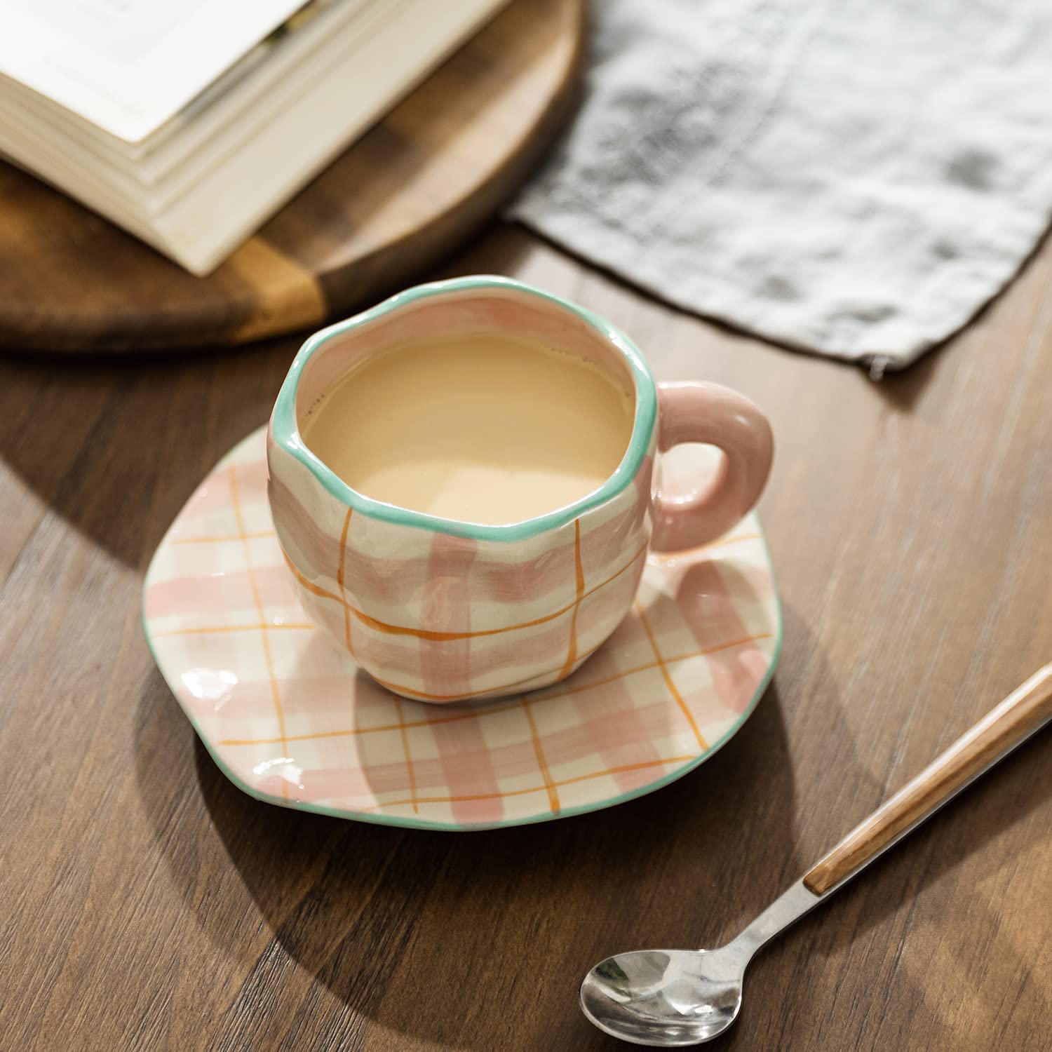 MDZF SWEET HOME 11oz Ceramic Coffee Mug Set with Saucer - Perfect for Office, Home & Gifts | Ideal for Morning Coffee, Tea Breaks & Cozy Moments