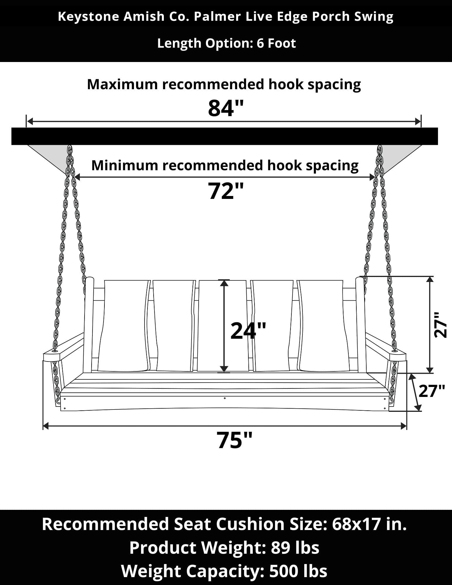 Keystone Amish Co. Palmer Live Edge Porch Swing - Handcrafted Solid Wood Outdoor Swing for Porch, Garden, Patio & Backyard Relaxation