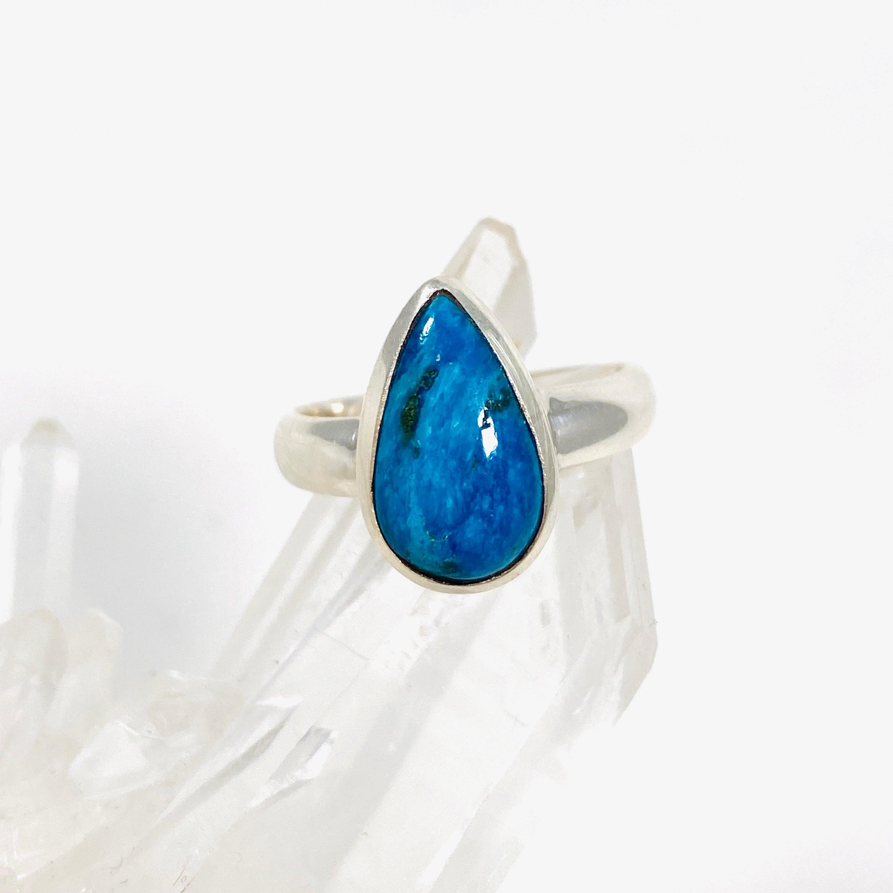 Natural Cavansite Teardrop Ring for Women - Size 7.5 - Unique Blue Crystal Jewelry - Perfect for Gift Giving & Special Occasions