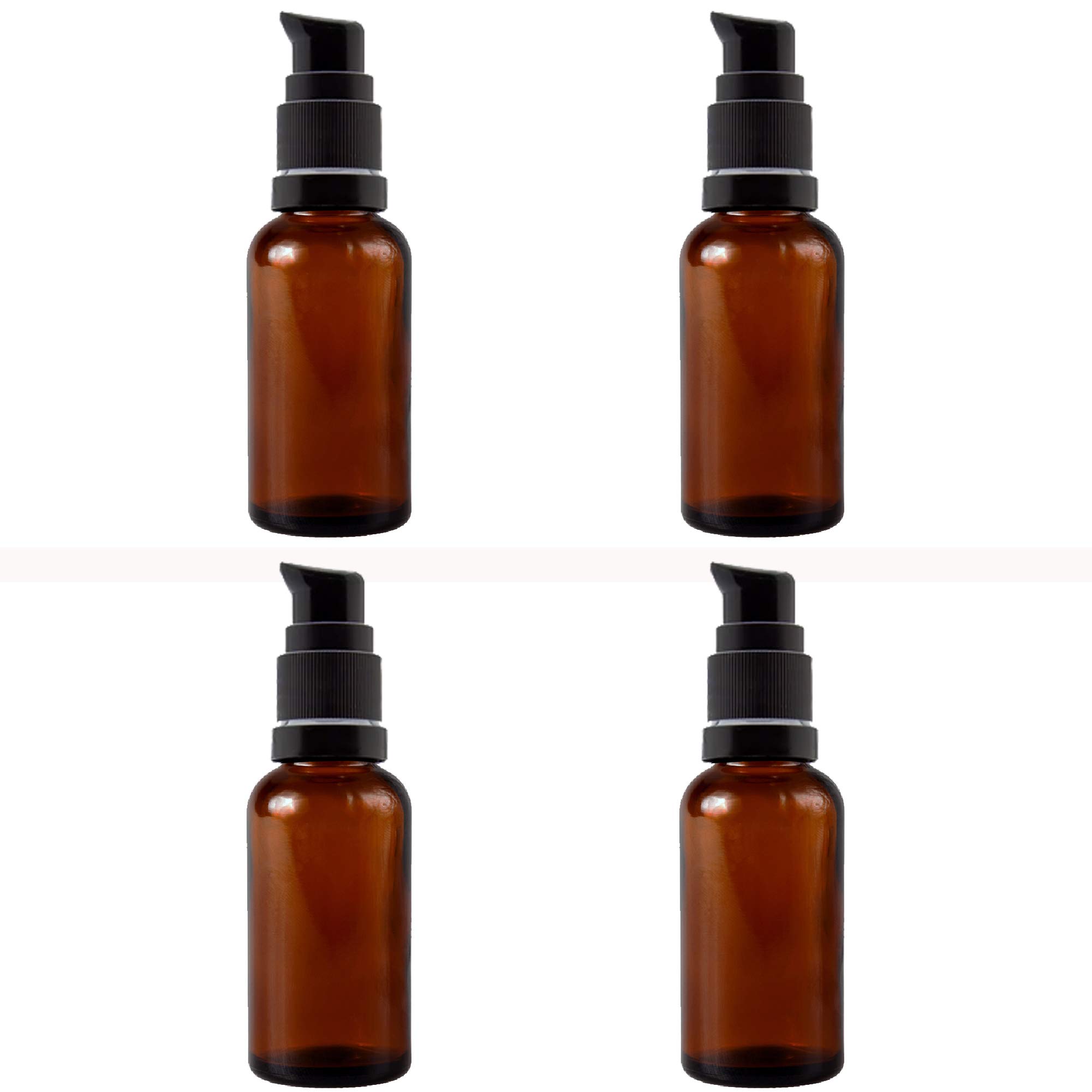 Amber Glass Bottles with Lotion Pump & Black Cap - 50ml (Set of 4) for Essential Oils, DIY Skincare, Cosmetics | Leakproof Travel Containers for Home, Salon & On-the-Go Use