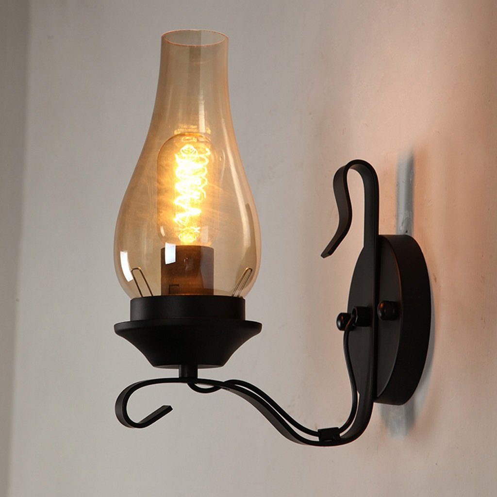 Vintage Industrial Wall Lamp - Retro Iron Barn Lantern with High Translucent Glass Shade, Single Head Bedroom Lighting for Bedside, Hallway, Stairs & Loft Decor - Perfect for American Style Home, Cafe and Punk Themed Spaces