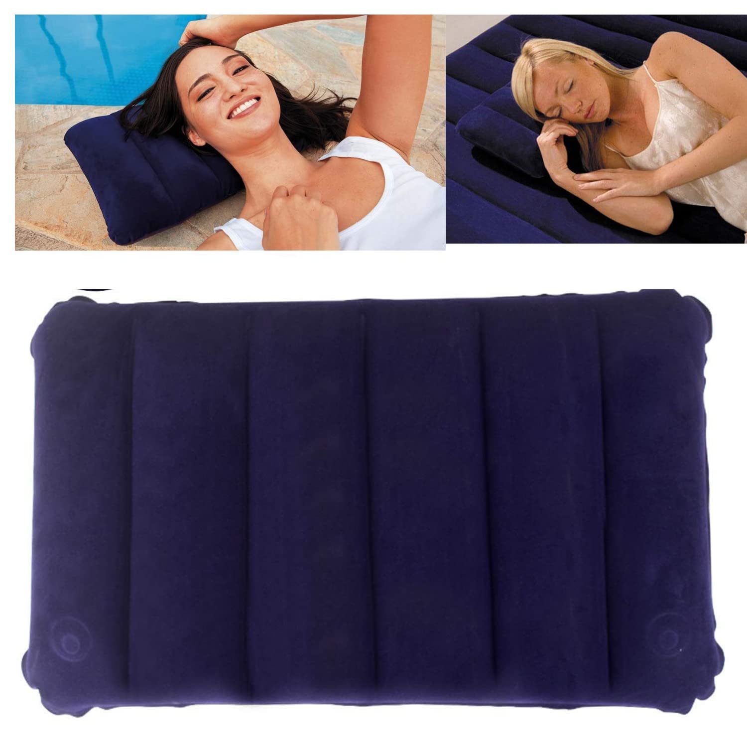 Ultralight Inflatable Travel Neck Pillow - Soft Velvet Portable Pillow for Airplane, Car, Camping & Backpacking - Comfortable Sleeping Support for Adults & Kids - Perfect for Long Flights, Road Trips & Outdoor Adventures - Blue