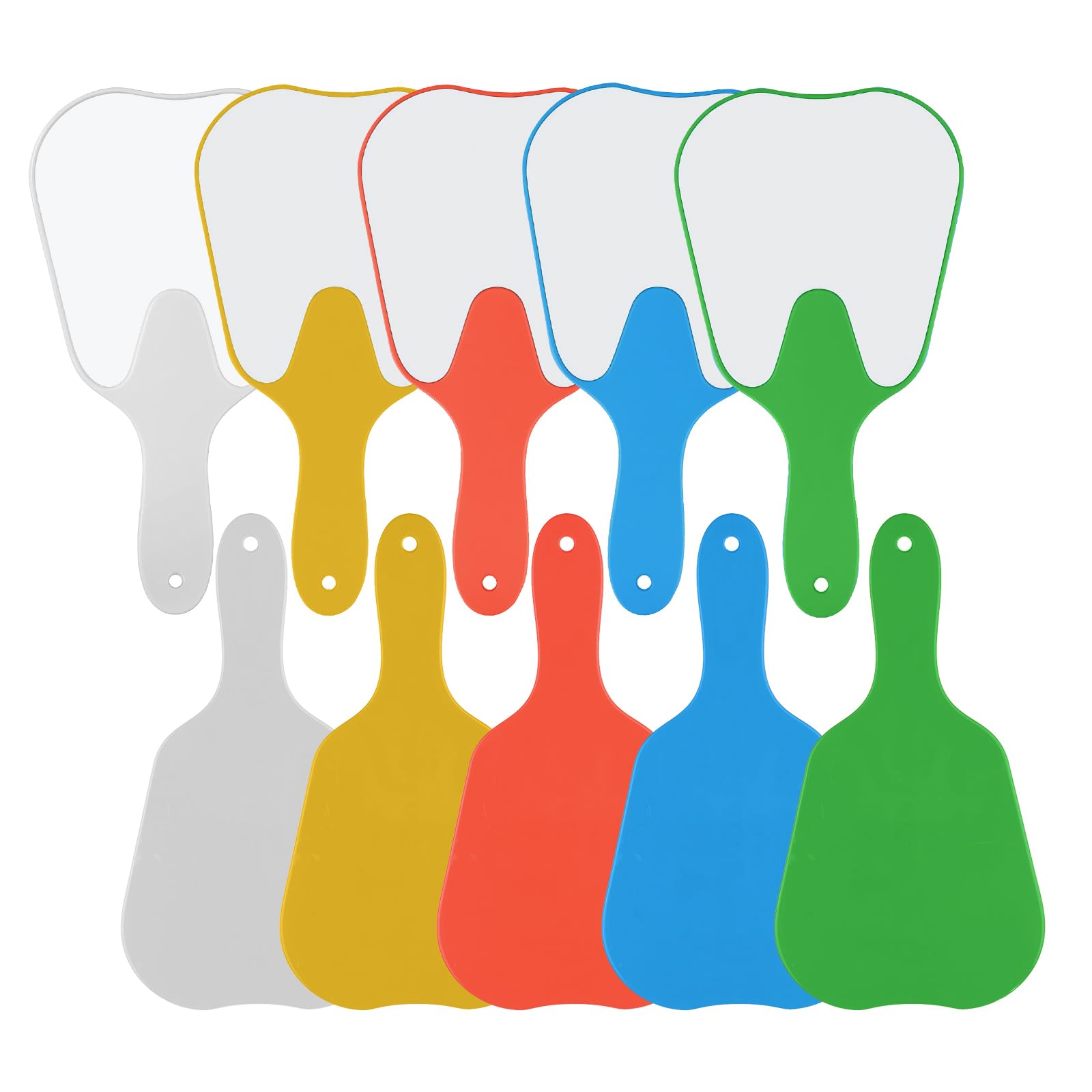 10 Pack Handheld Dental Mirror Set - Tooth Shaped, Removable Film, 5 Molar-Shaped Patient Mirrors (25x13cm/9.8x5.1in) - Frameless White Tabletop Mount for Dentists & Dental Students - Perfect for Dental Exams, Cleanings & Orthodontic Procedures