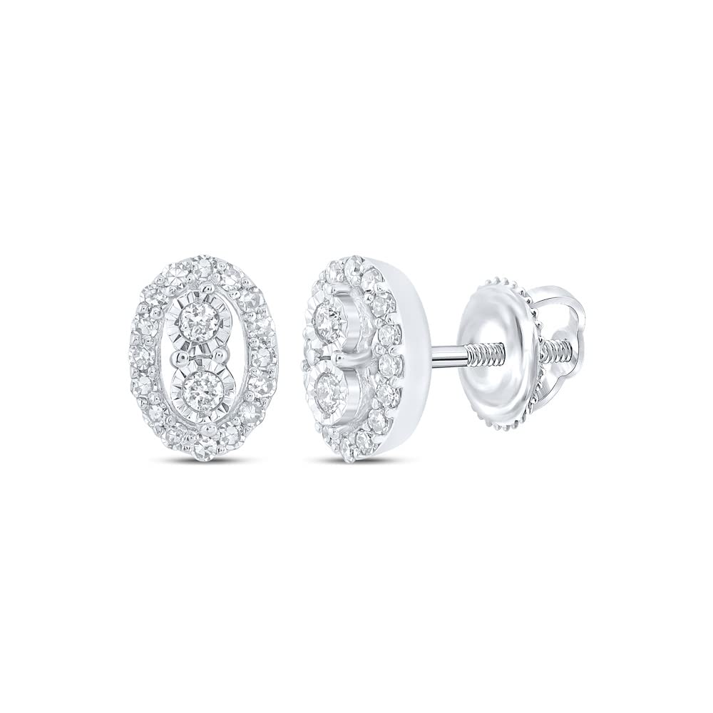 10K White Gold Round White Diamond Oval Earrings for Women - 1/5 Cttw | Dazzlingrock Collection | Perfect for Weddings, Parties & Special Occasions