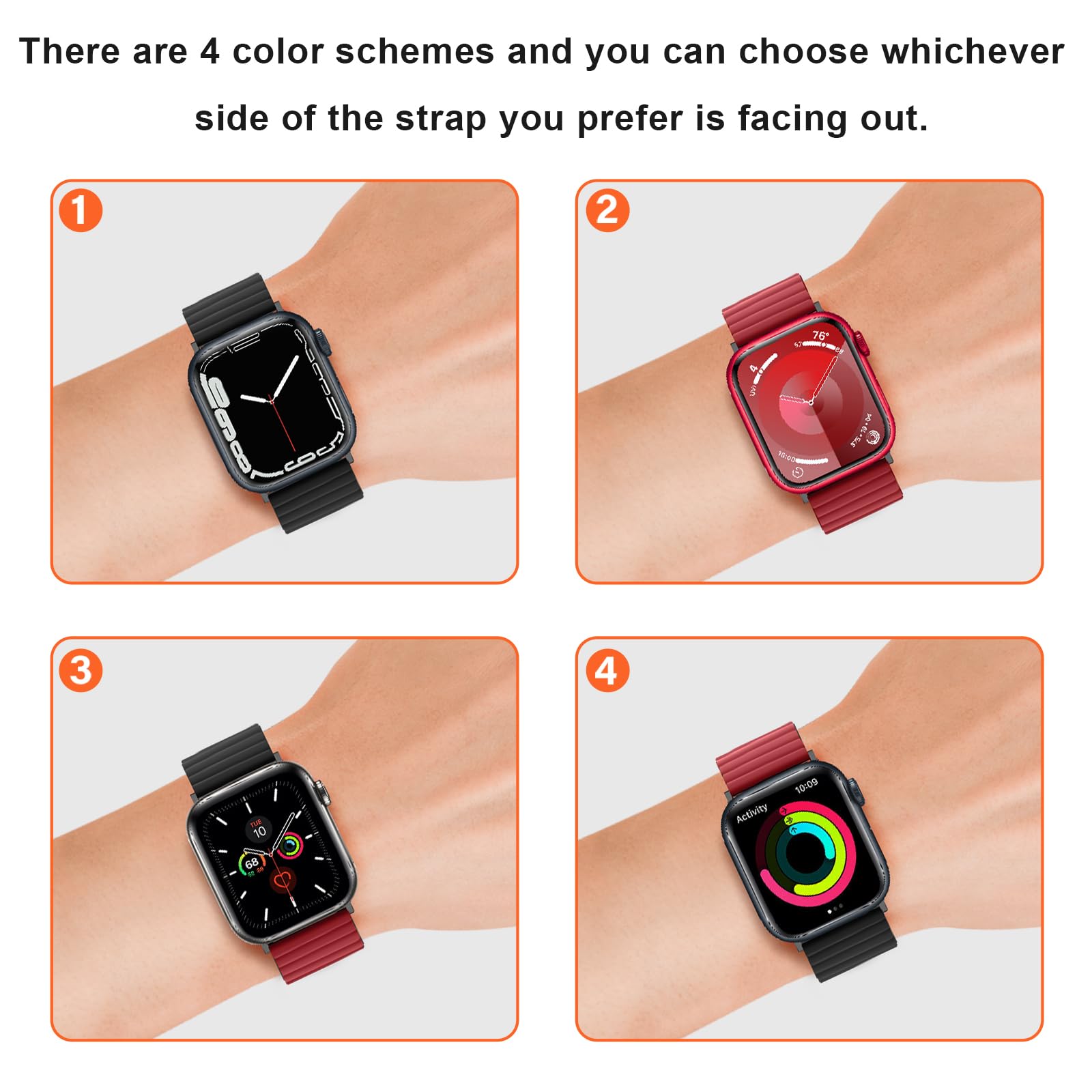 **Anlinser Magnetic Apple Watch Band Compatible with Series 10/9/8/7/SE/Ultra 2 (49/46/45/44/42/41/40mm) - Reversible Double-Side Strap with Loop - Red/Black - Perfect for Workouts, Running & Everyday Wear**