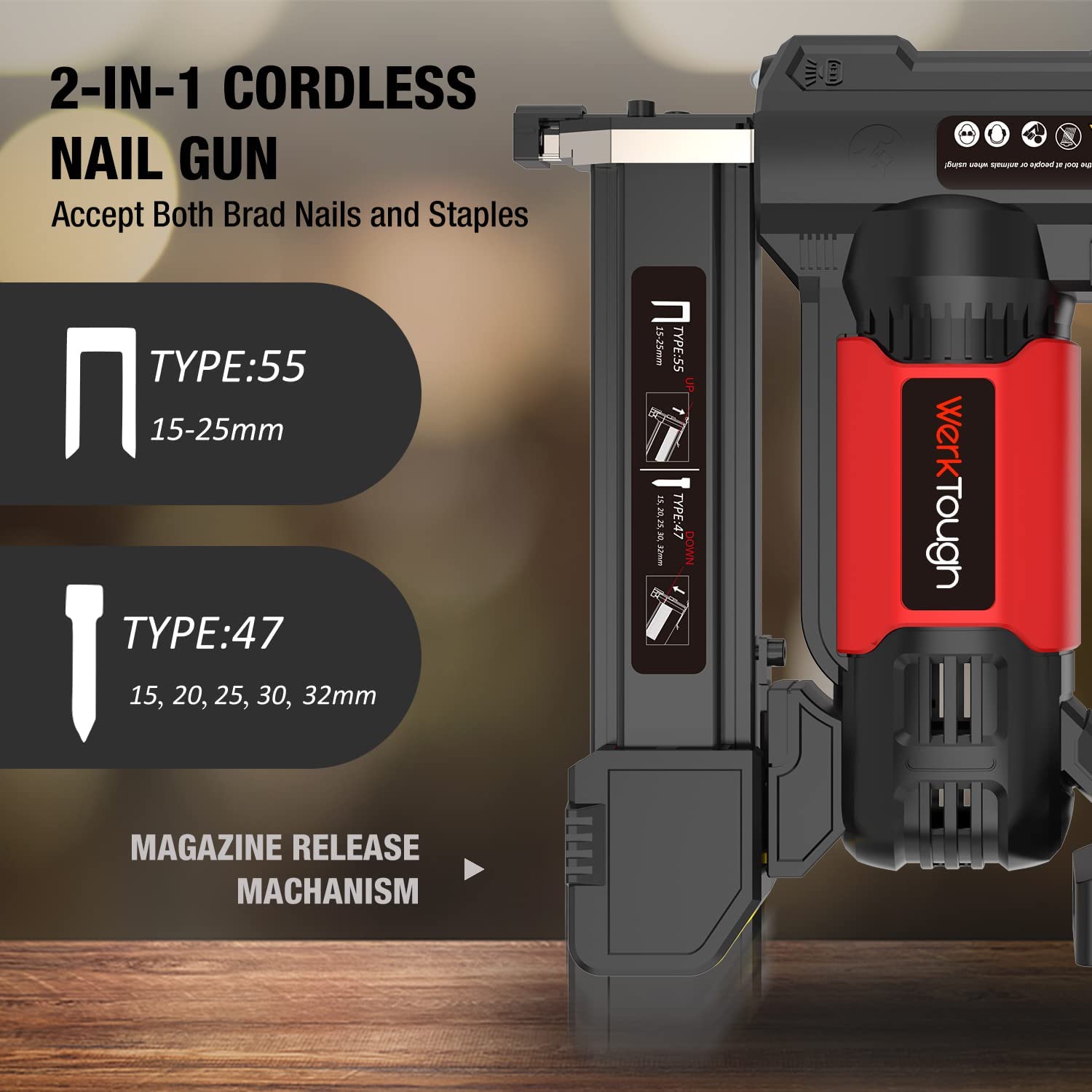 20V Cordless Staple Gun & Brad Nailer 2-in-1 Tool with Aluminum Magazine, 1-Hour Fast Charger, 2000mAh Lithium Battery & 2000pcs Free Staples (90 4/5