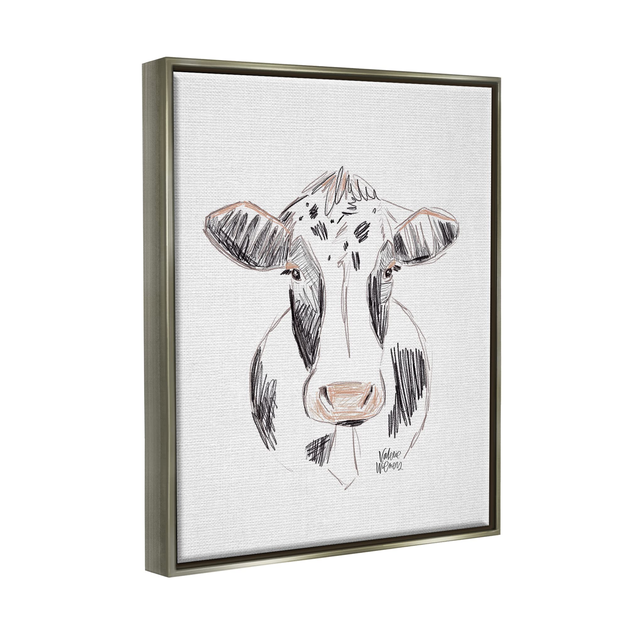 Stupell Industries Dairy Cow Farm Animal Sketch Style Drawing by Valerie Wieners - Rustic Farmhouse Wall Art for Kitchen, Nursery & Country Home Decor