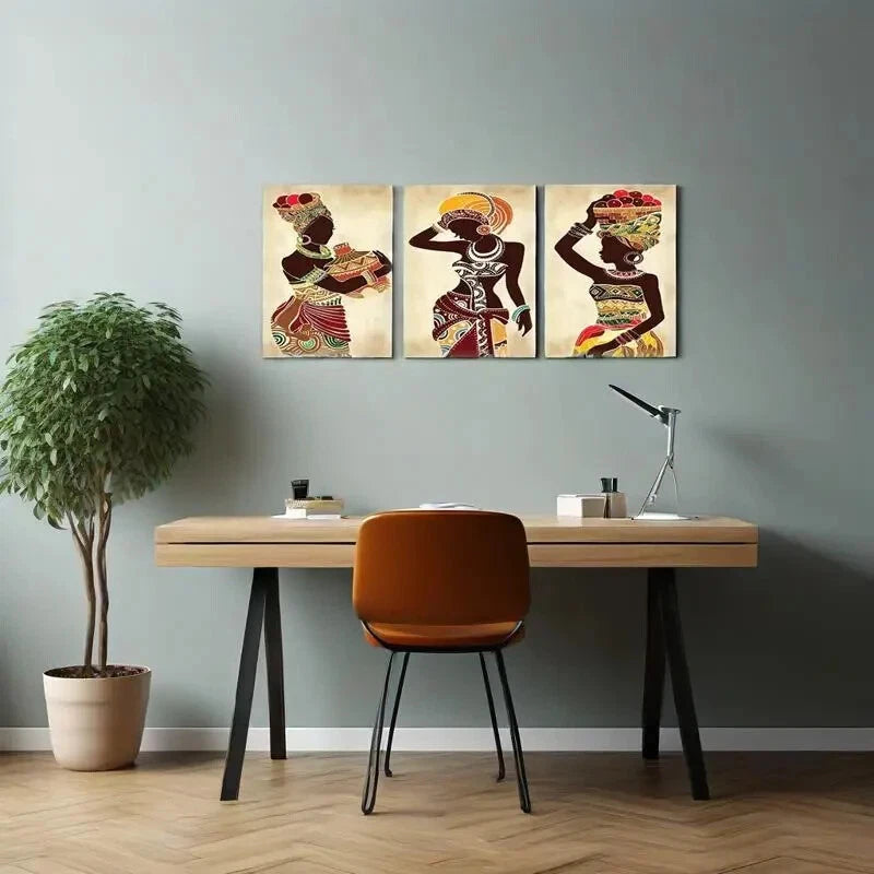 3pcs Intricate Beadwork & Jewelry Metal Wall Art Prints - Ready to Hang Boho Home Decor for Living Room, Bedroom & Office