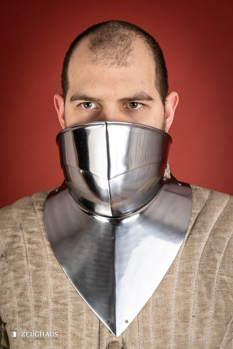 Medieval Articulated Gorget with Bevor - 1.6mm Polished Steel Armor for 1450-1550 Period - Perfect for LARP, Cosplay, and Historical Reenactment