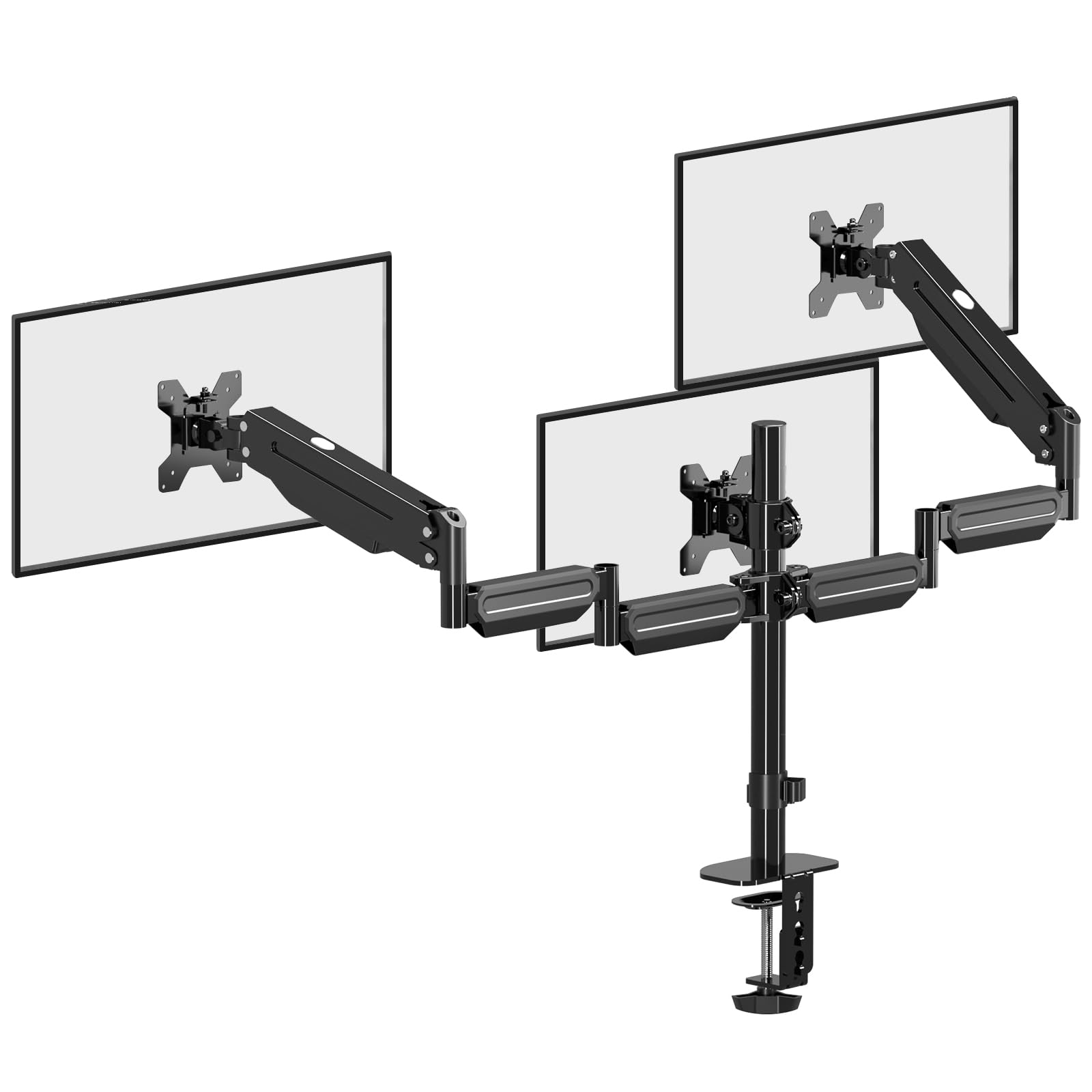 Pholiten Triple Monitor Stand with Gas Spring Arm - Heavy Duty 3 Monitor Mount for 17-32 Inch Screens (Up to 22lbs) - Perfect for Gaming, Office Work & Multi-Tasking Setup