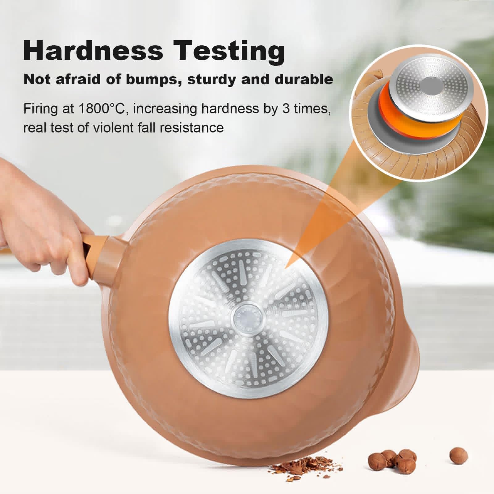 Non-Stick Ceramic Clay Wok with Steamer Basket, 32.6cm Mini Pressure Cooker for Healthy Cooking - Perfect for Steaming, Stir-Frying & Meal Prep