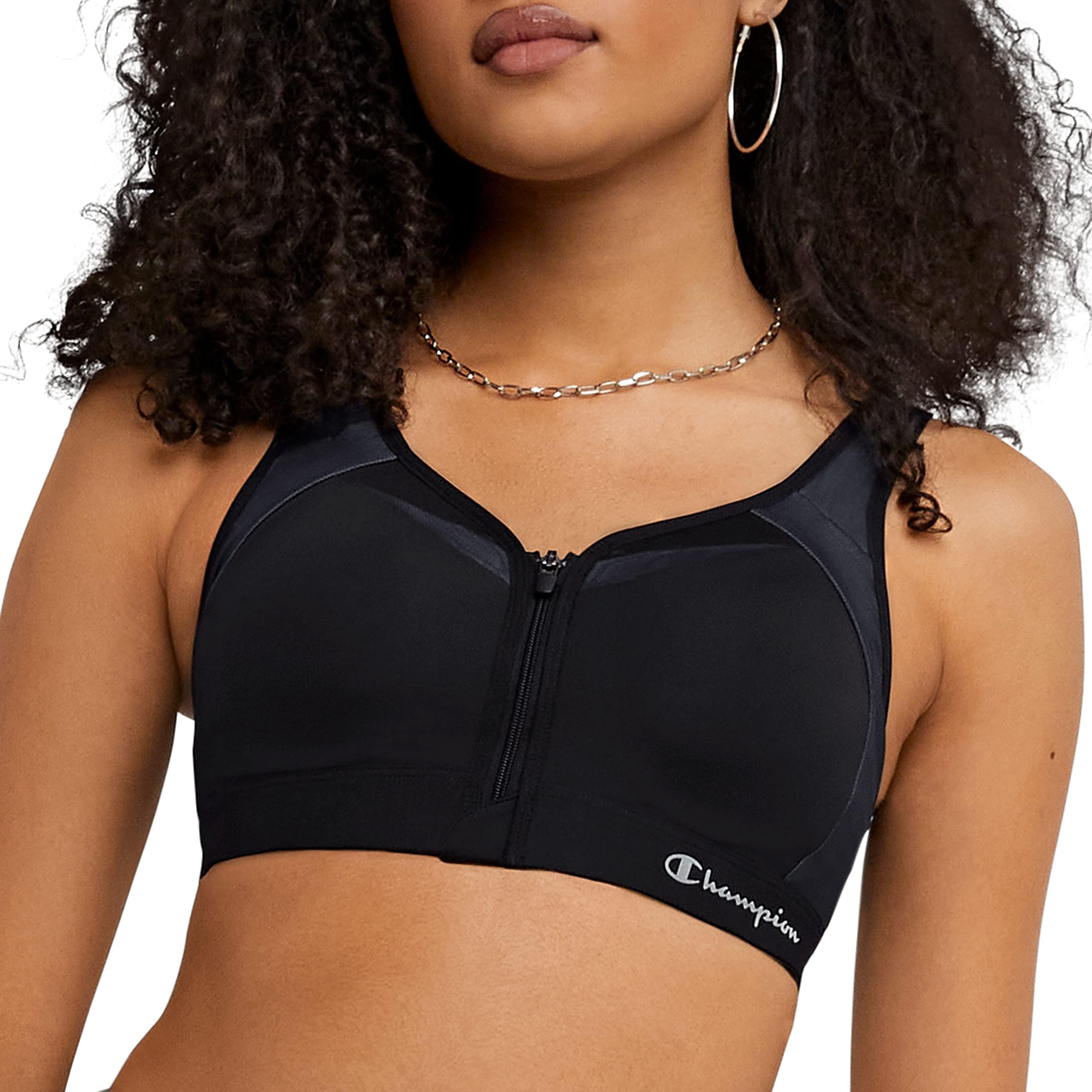 Champion Women's High-Impact Zip Front Sports Bra - Wirefree Motion Control Workout Bra for Running, Gym & CrossFit Training
