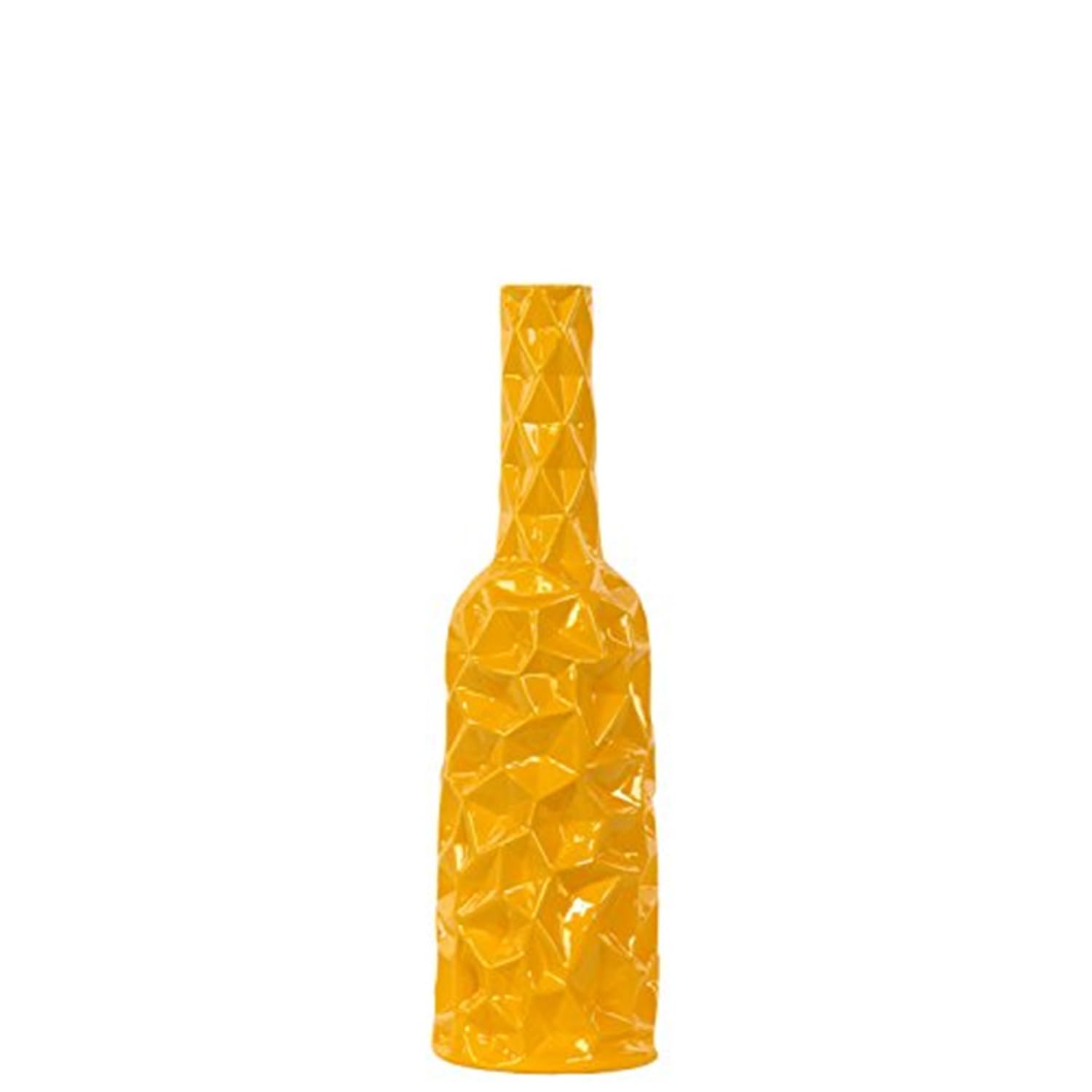 Handmade Ceramic Round Bottle Vase with Wrinkled Texture - Medium Gloss Yellow Home Decor for Living Room, Dining Table & Wedding Centerpieces