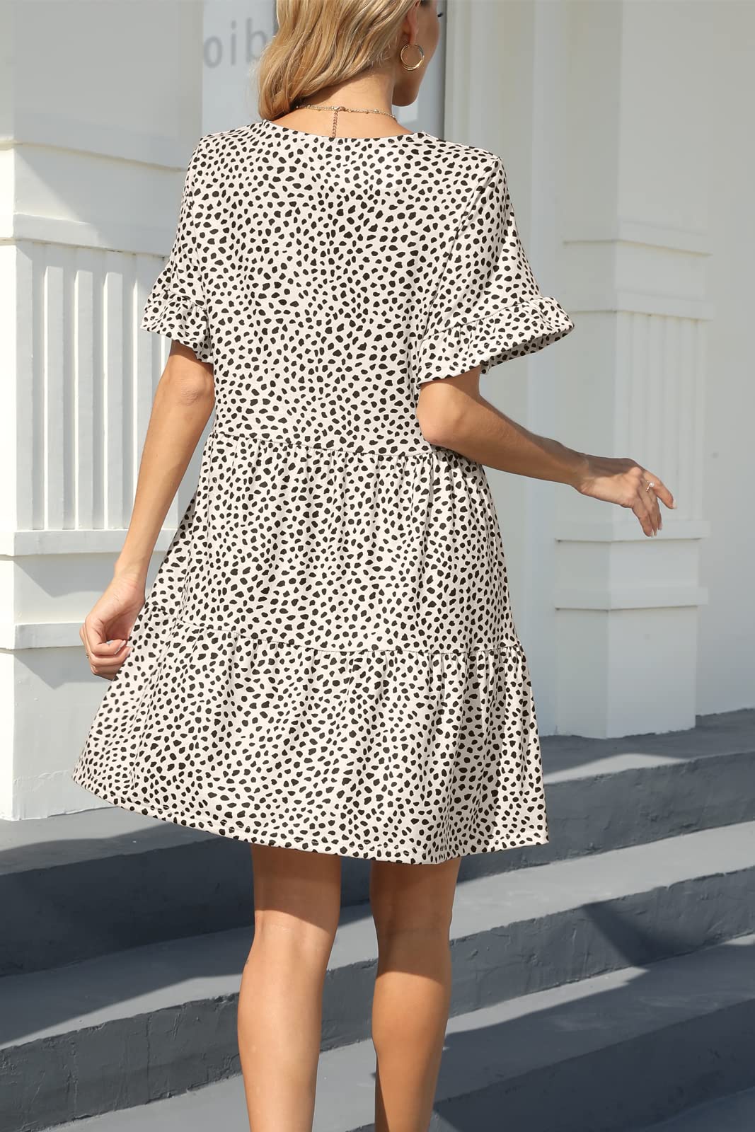 Nclook Women's 2025 Summer Casual Dress - Sweet Cute V-Neck Mini Dress with Pockets, Short Sleeve Ruffle Dress for Beach, Party & Daily Wear
