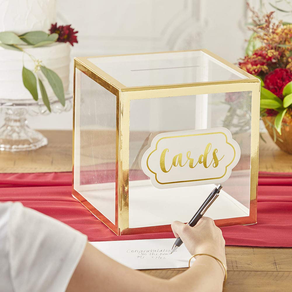 Kate Aspen Gold Frame Collapsible Acrylic Money Gift Card Holder Box - Elegant Present for Weddings, Birthdays & Graduations - Perfect for Cash, Gift Cards & Jewelry Storage