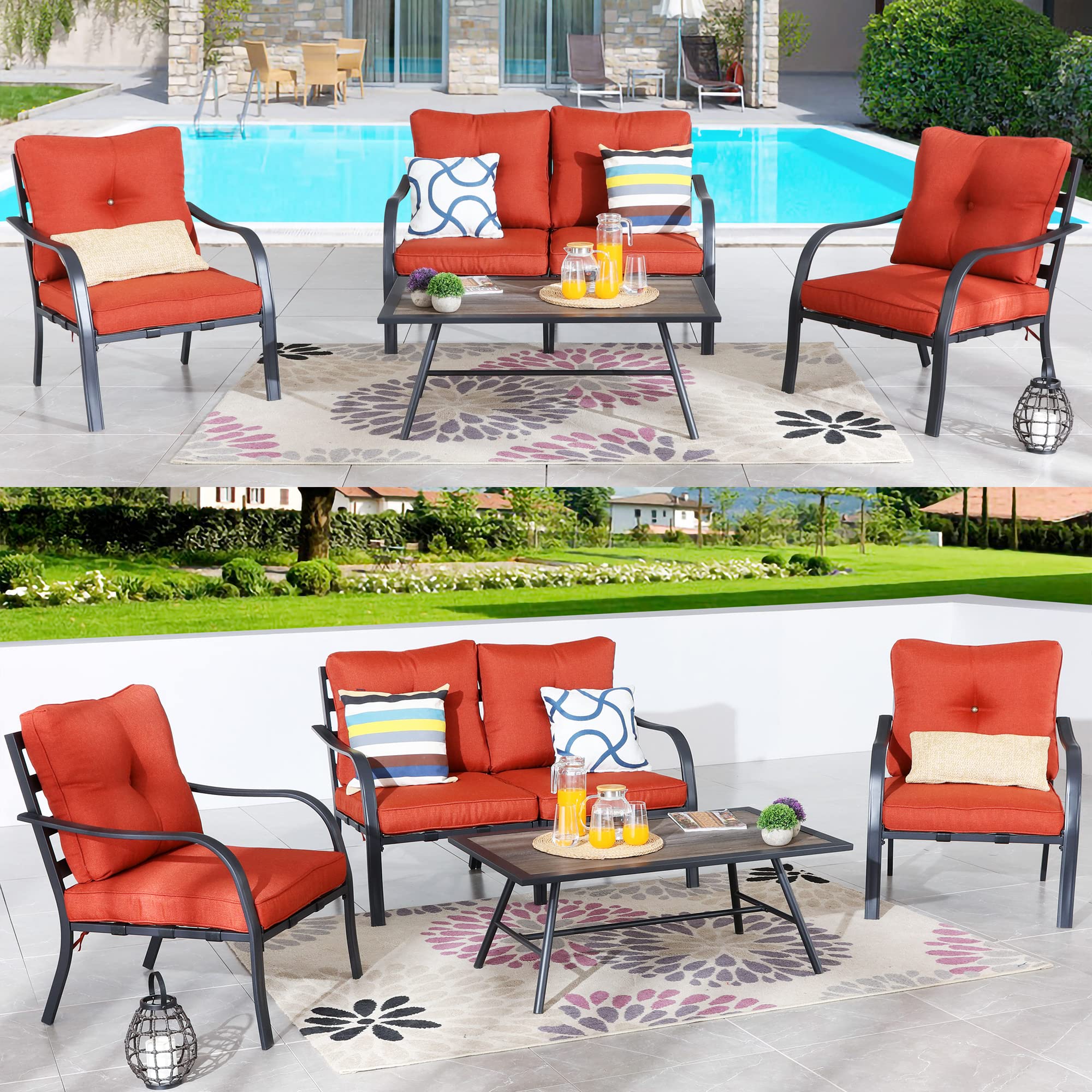 **PatioFestival 5-Piece Outdoor Metal Conversation Set with 4.7