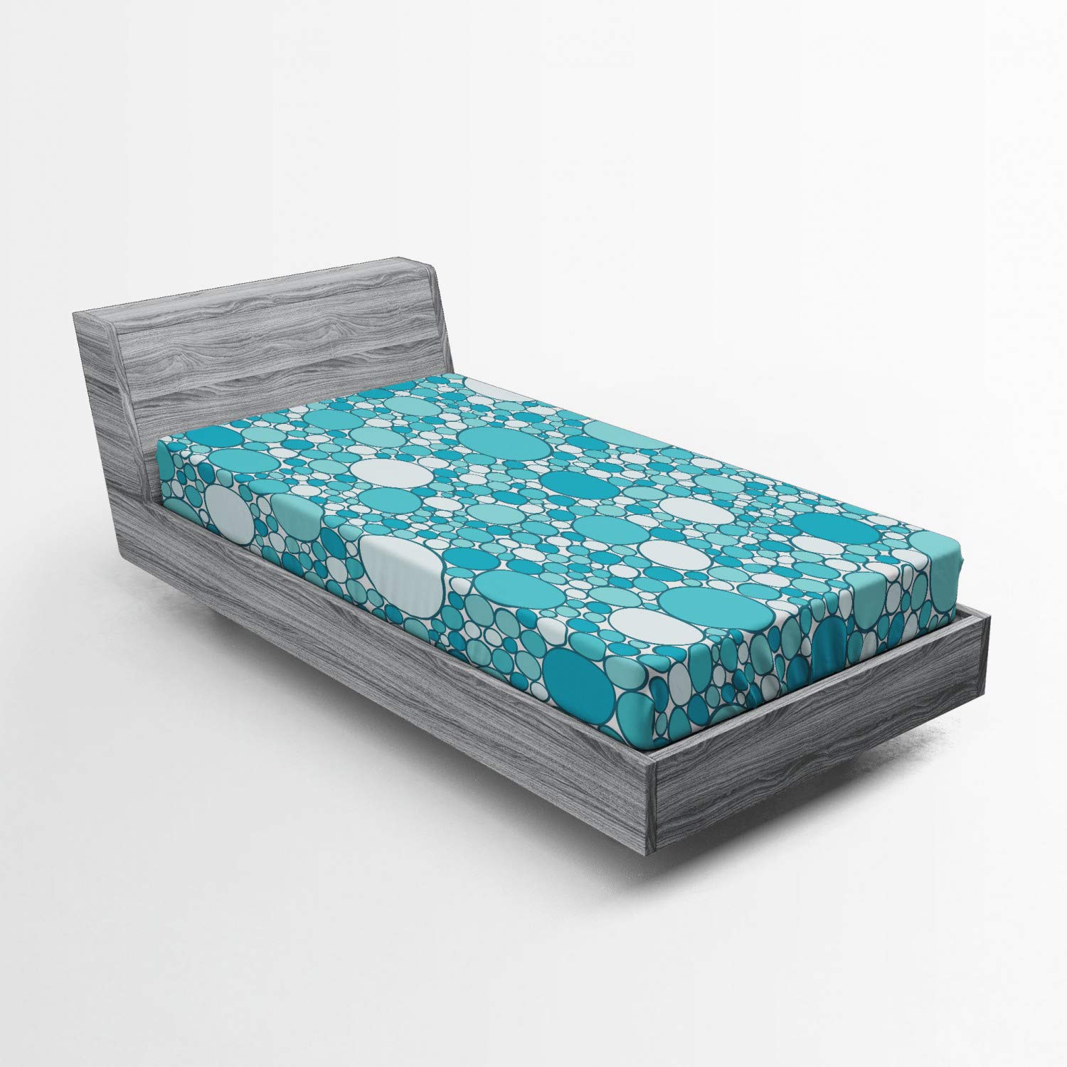 Ambesonne Abstract Fitted Sheet - Modern Aqua Bubble Pattern Deep Pocket Twin XL Bed Sheet - Turquoise Teal - Perfect for Guest Rooms, Dorms & Cozy Bedroom Decor