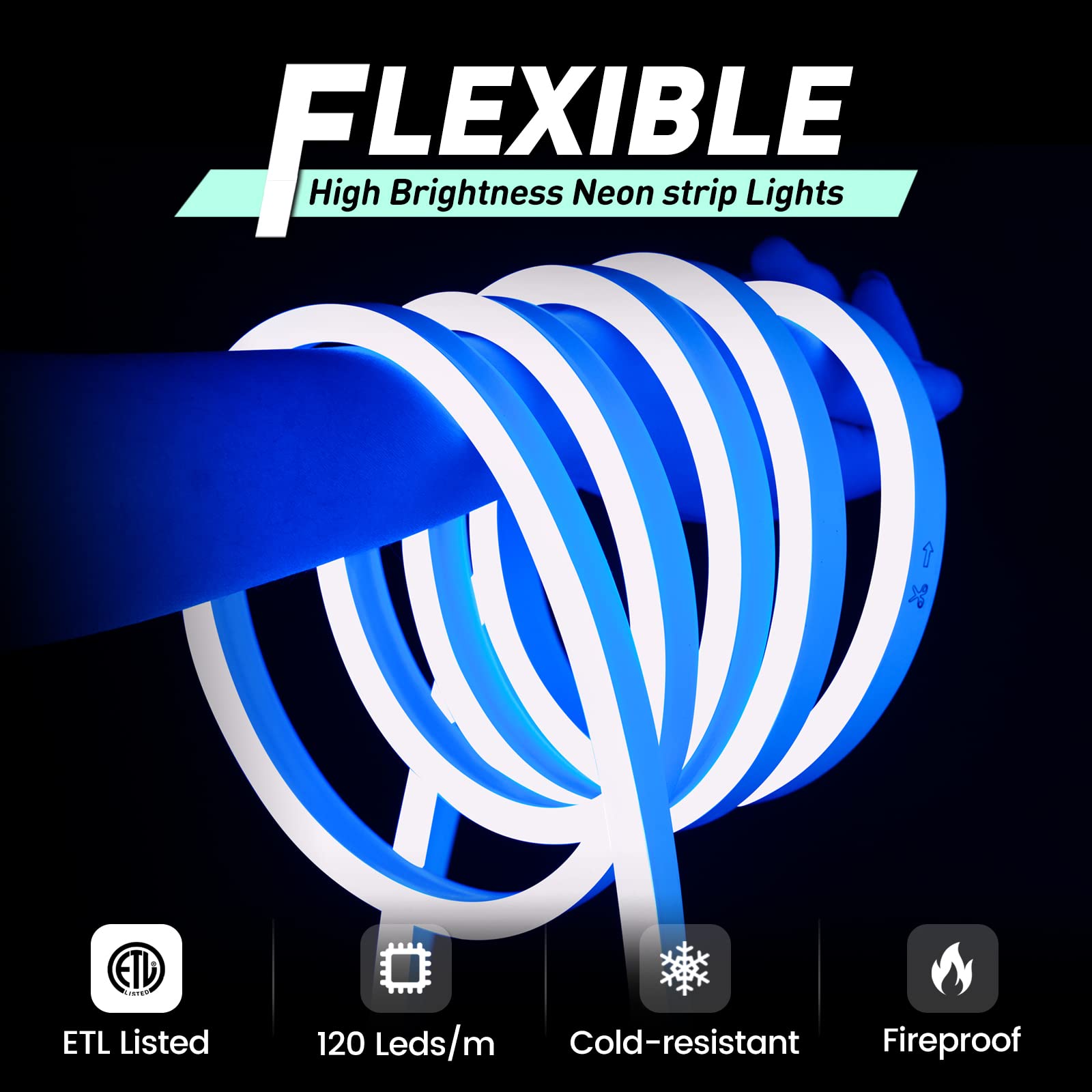 GZBtech 33FT Flexible LED Neon Rope Lights - Waterproof 120V Neon Strip Lighting with 120 LEDs/M, Cuttable & Connectable for Indoor/Outdoor Decor - Perfect for Home, Wedding, Bar, Restaurant & Commercial Signage (Blue, 10M)