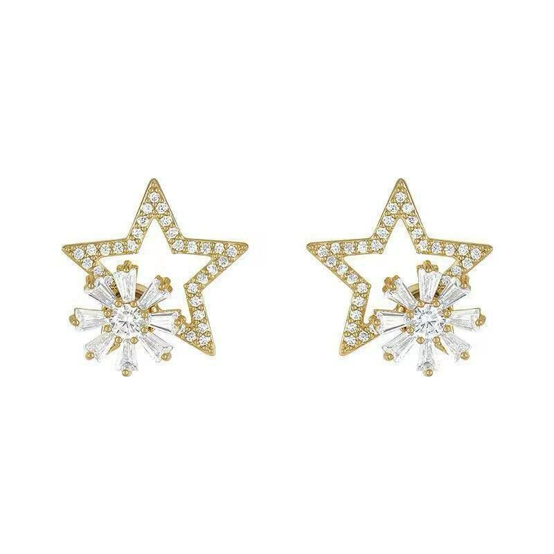 Sparkling Rhinestone Windmill Earrings for Women | Rotating Cubic Zirconia Stud Earrings with Snowflake & Star Design | Elegant Gift for Her | Perfect for Parties, Weddings & Date Nights