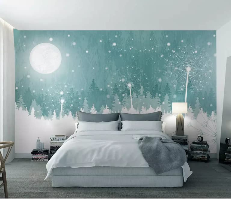 3D Woods Moon Snowflake Wallpaper Decal - Self-Adhesive Removable Vinyl Wall Mural (205