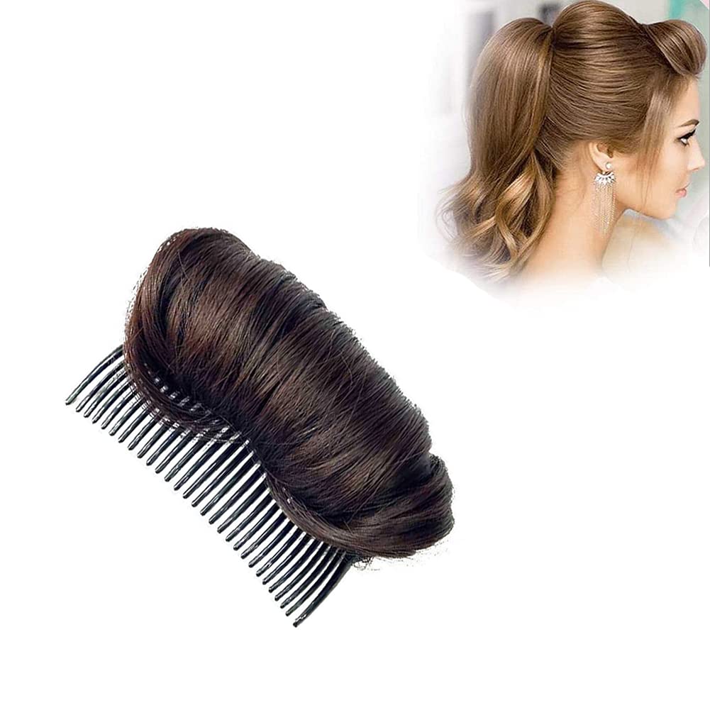 Erioctry Dark Brown Hair Bun Comb - High Heat Resistant Fiber & Plastic Teeth, 10cm Invisible Hair Grip for Women | Wedding, Party & Everyday Hairstyles (Perfect for Updos, Ponytails & Quick Styling)