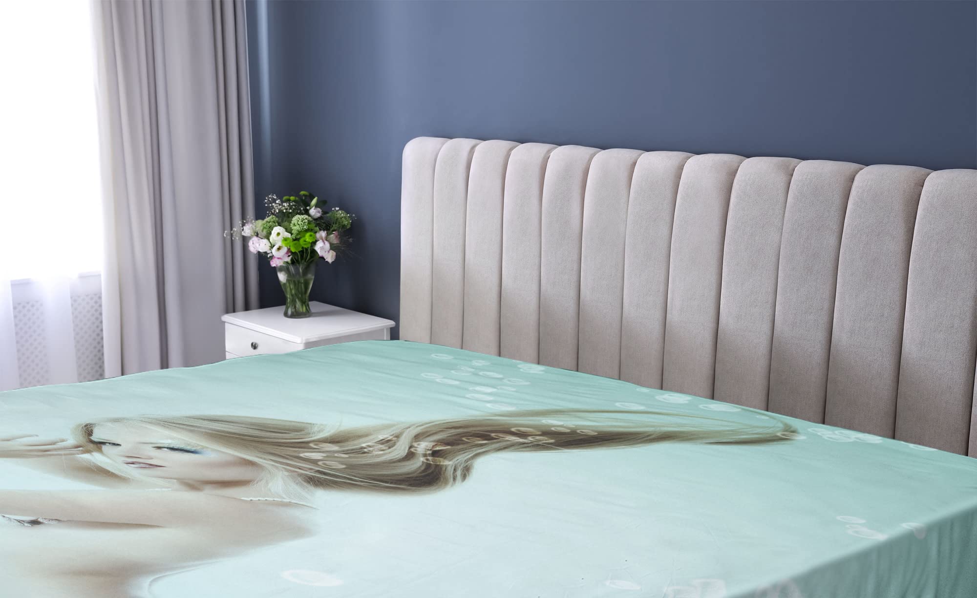 Ambesonne Mermaid Fitted Sheet - Underwater Themed Art Print with Floating Girl & Water Bubbles, Deep Pocket All-Around Elastic Twin XL Bed Cover in Seafoam Beige & Brown | Perfect for Kids' Rooms, Beach-Themed Decor & Mermaid Lovers