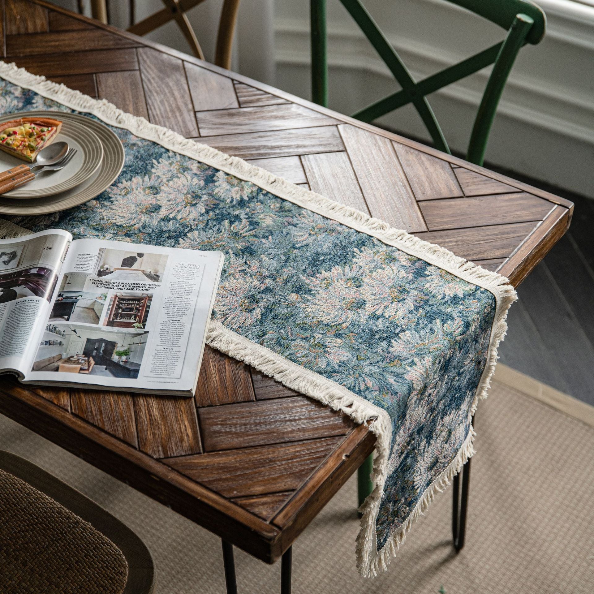 Zaylee Blue Floral Print Table Runner - Elegant Dining Decor for Weddings, Parties & Home Decor