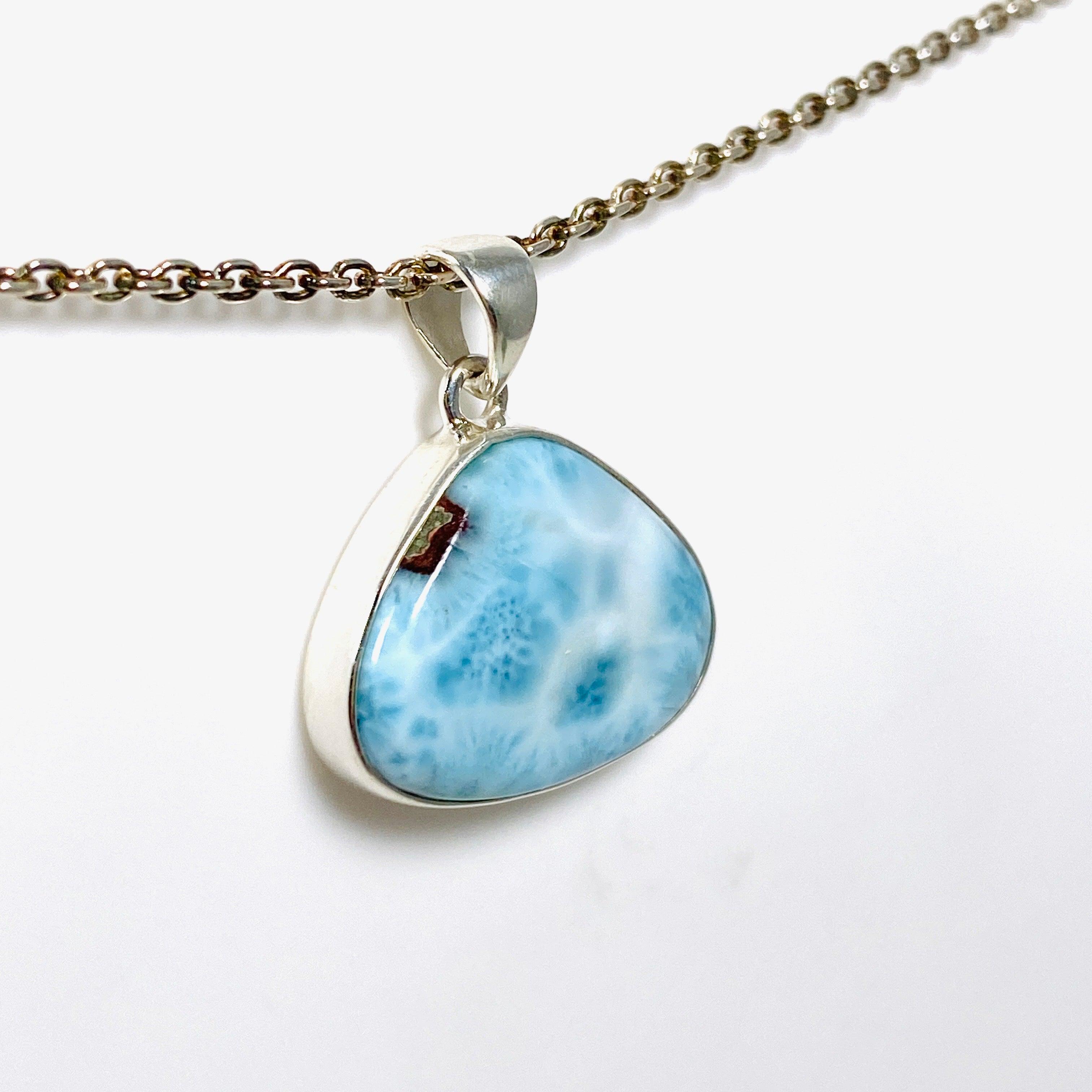 Larimar Teardrop Pendant Necklace KPGJ4163 - Genuine Dominican Blue Stone Jewelry for Women, Healing Crystal Gift for Birthday & Anniversary - Perfect for Beach Vacations & Spiritual Meditation