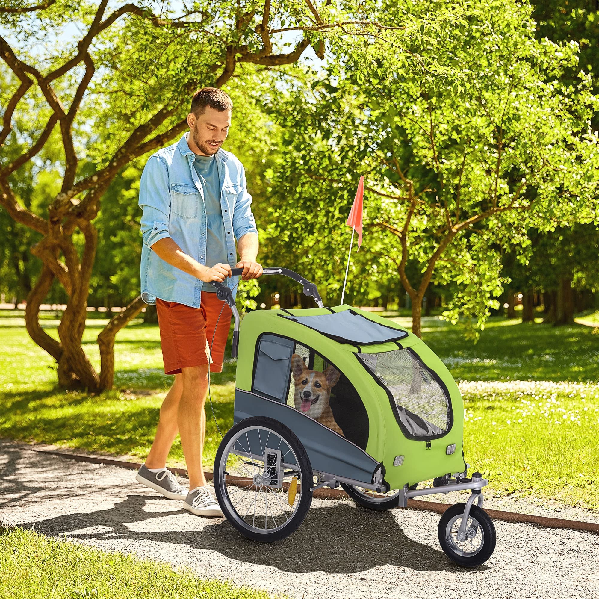 Aosom 2-in-1 Dog Bike Trailer & Pet Stroller with Canopy, Storage Pockets - Perfect for Cycling, Jogging, and Outdoor Adventures with Your Pet