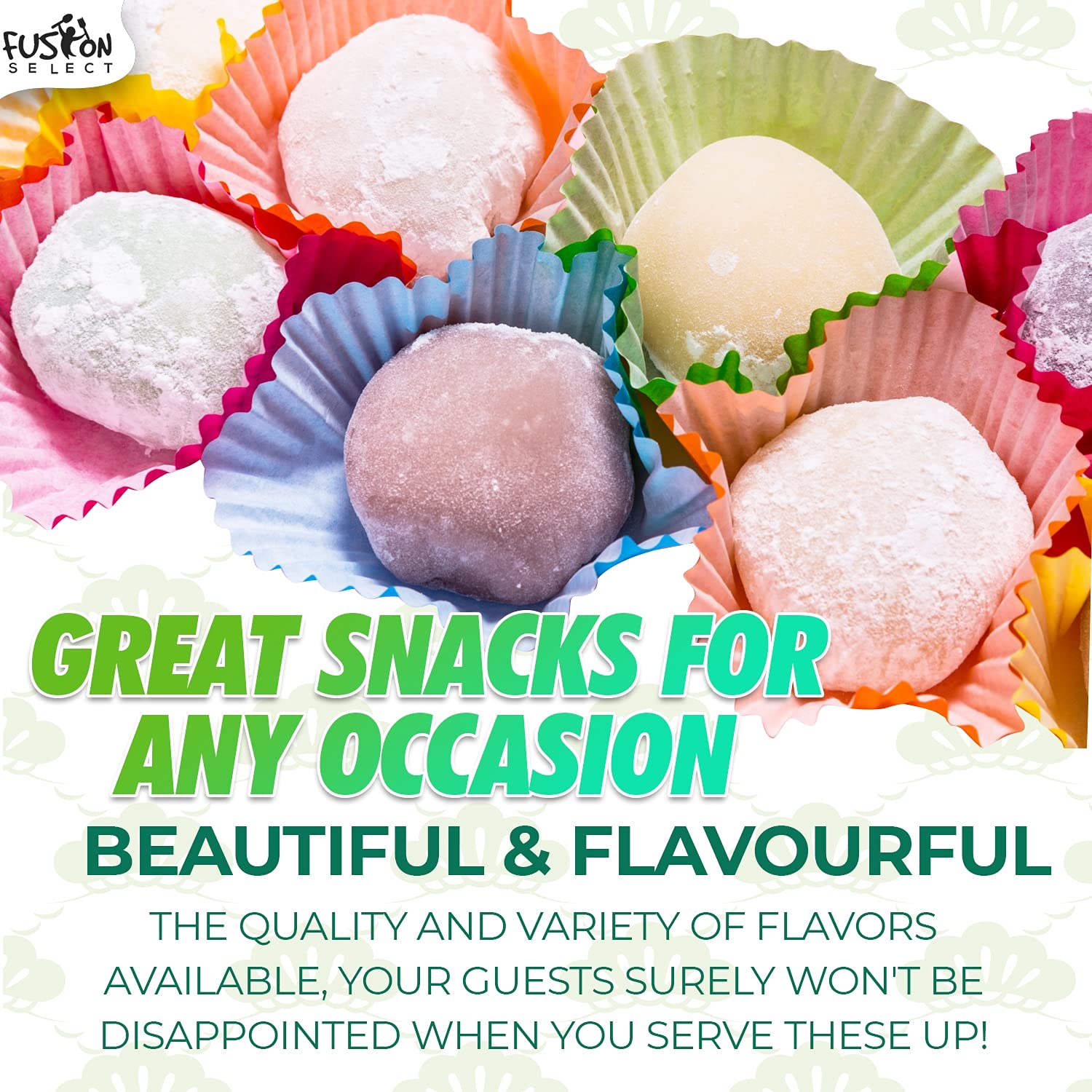 Fusion Select Mochi Daifuku Snacks - Traditional Japanese Rice Cakes with Sweet Filling - Asian Dessert for Family & Parties - Chewy Soft Texture (Taro Flavor) - Perfect for Tea Time, Gifts & Asian Cuisine Lovers