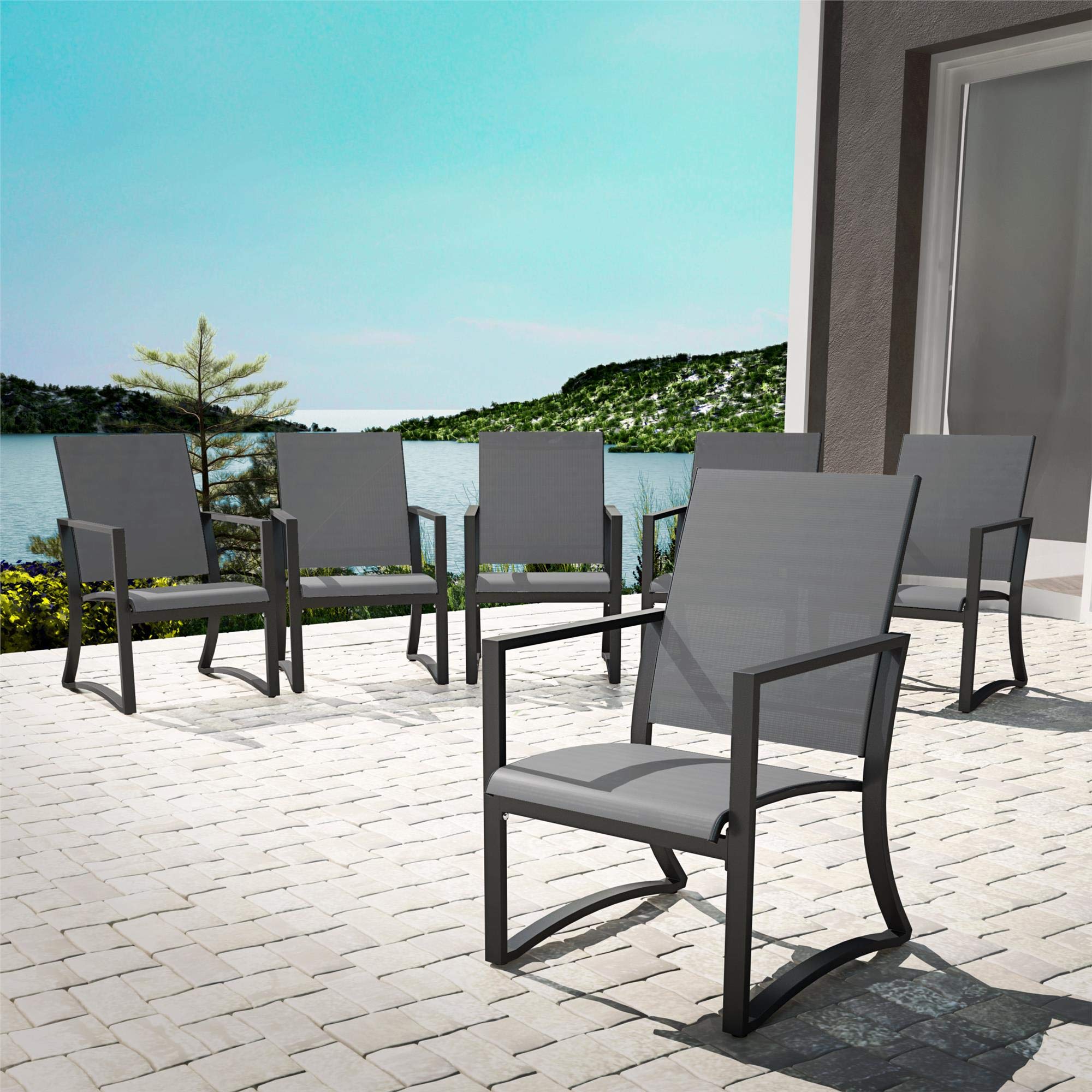 Cosco Outdoor Living Dining Chairs - Light Gray Patio Furniture Set for Backyard, Garden, Poolside & Outdoor Dining | Weather-Resistant & Comfortable