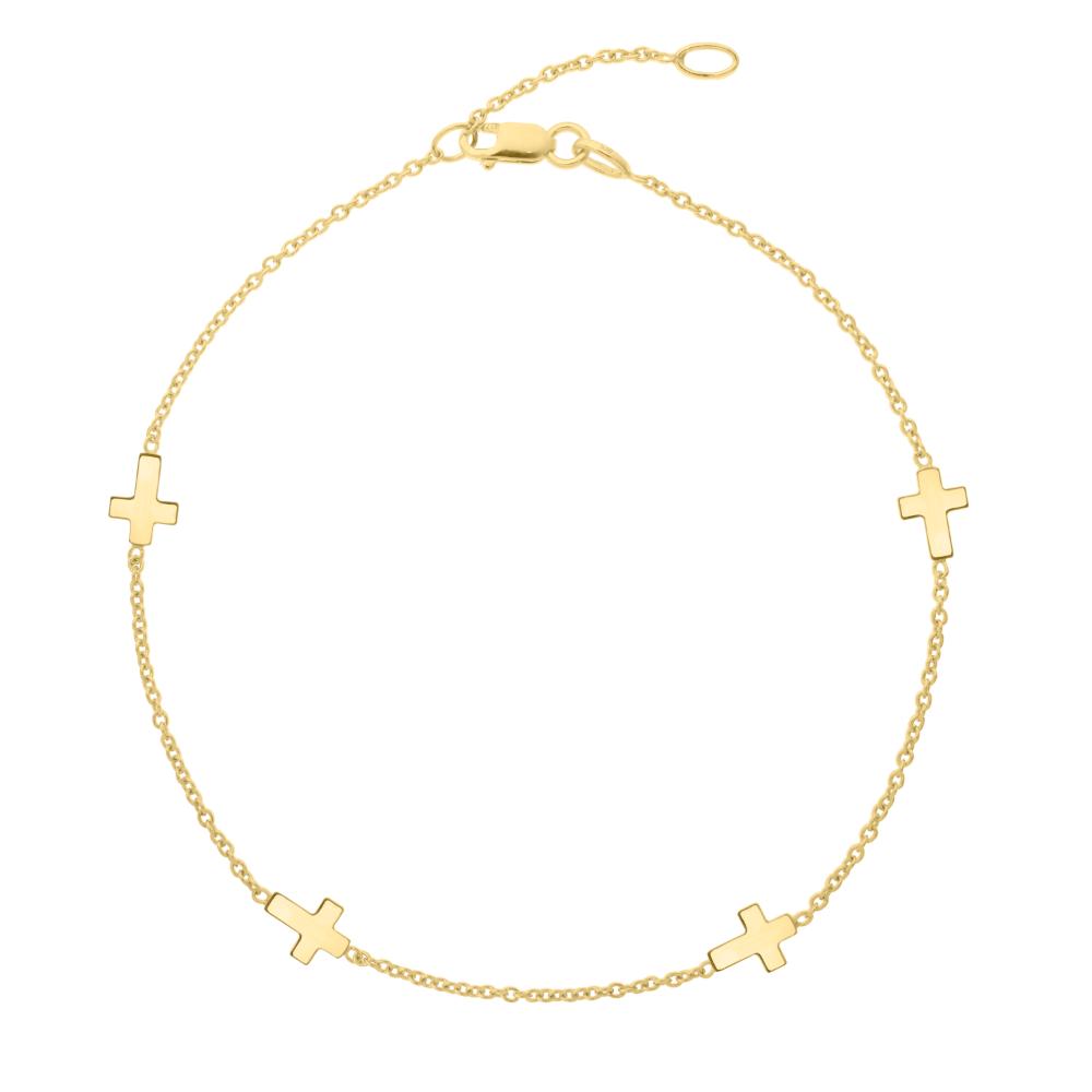 10K Gold Sideways Cross Anklet - Dainty Ankle Bracelet for Women, Trendy Layering Jewelry - Perfect for Everyday Wear, Beach Vacation & Boho Style Outfits