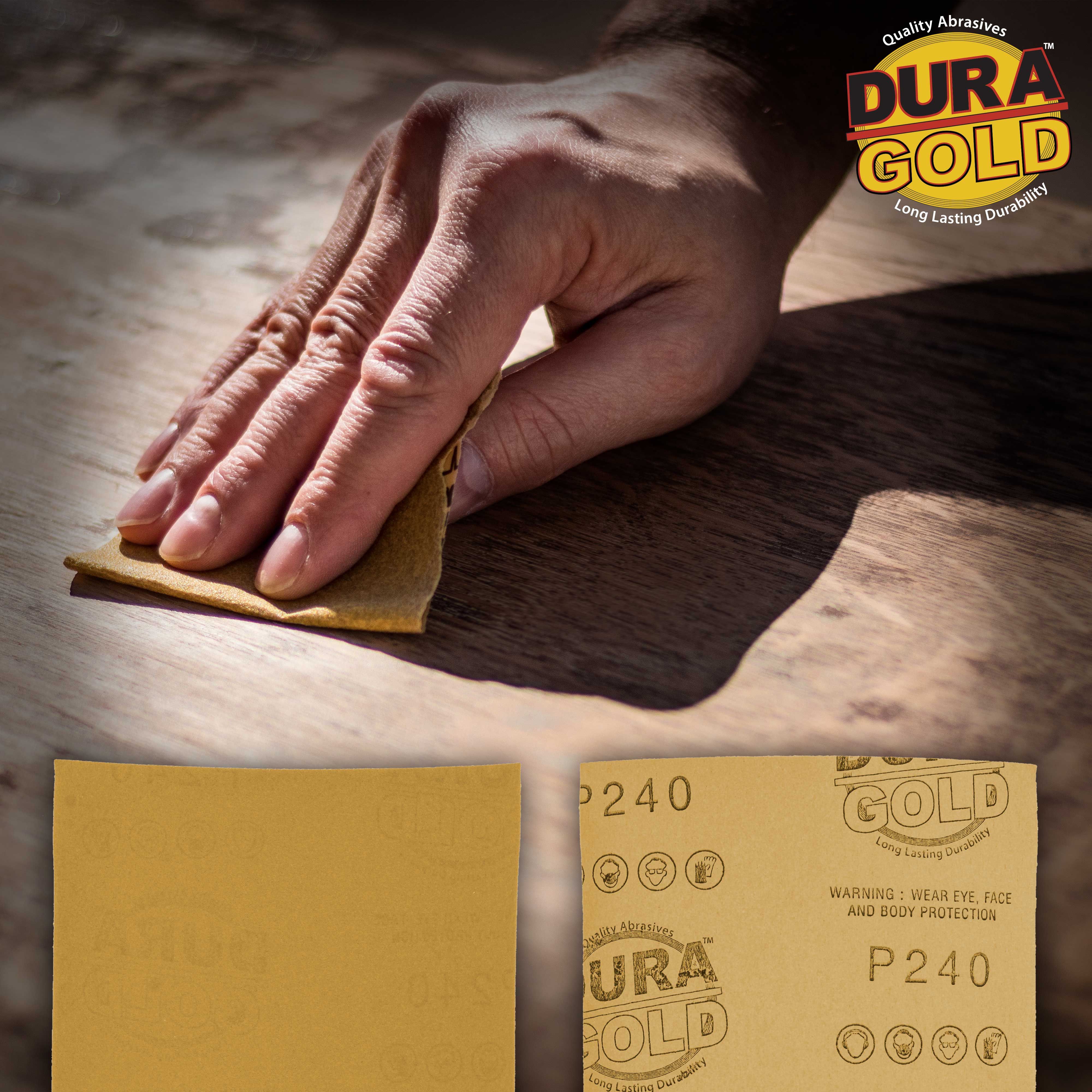 240 Grit Gold Sandpaper - 1/4 Sheet Plain Backing 5.5