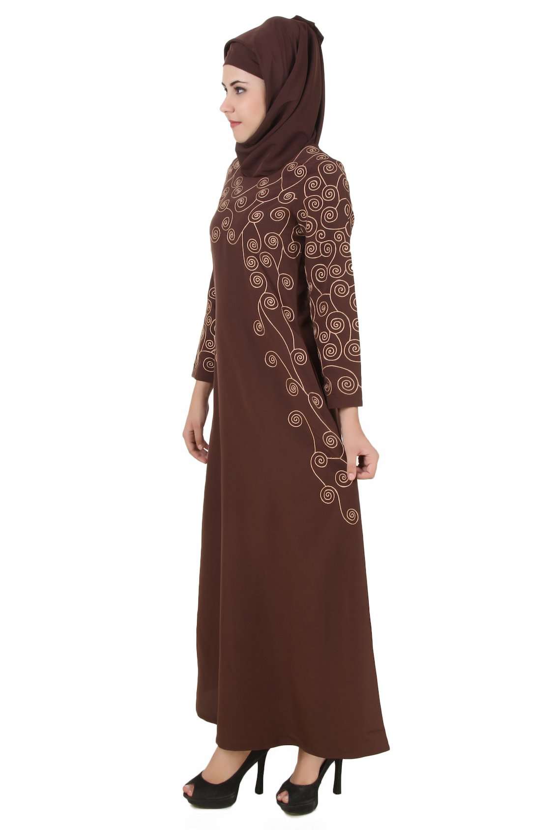 Farasha Brown Kashibo Abaya - Elegant Islamic Prayer Dress for Women, Modest Long Sleeve Maxi Dress - Perfect for Mosque, Eid, Ramadan & Special Occasions