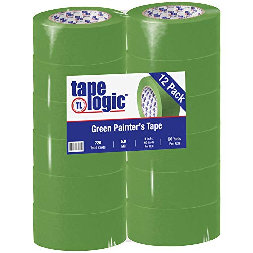 Aviditi Tape Logic 2 Inch x 60 Yards Premium Green Painter's Tape - 12 Pack for Sharp Paint Lines | Easy Removal No Residue | Perfect for Walls, Wood, Glass & DIY Projects