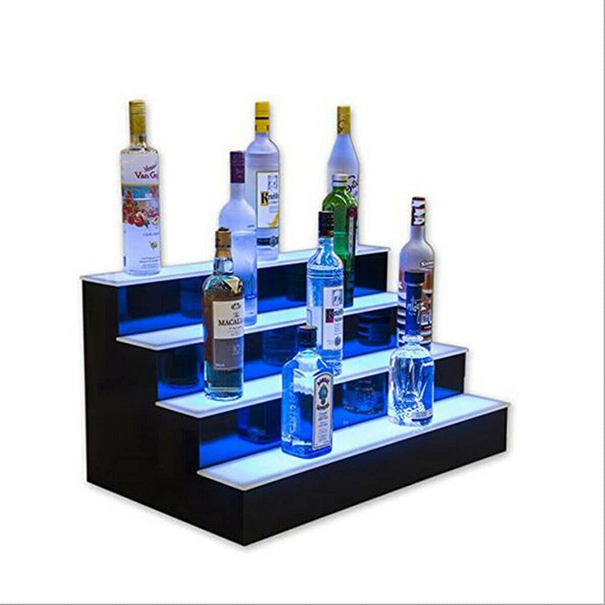4 Step LED Lighted Liquor Bottle Display Shelf - 31 Inch Black Bar Shelf with Remote Control & Multiple Colors for Home & Commercial Use - Perfect for Bars, Restaurants, and Home Entertainment Spaces