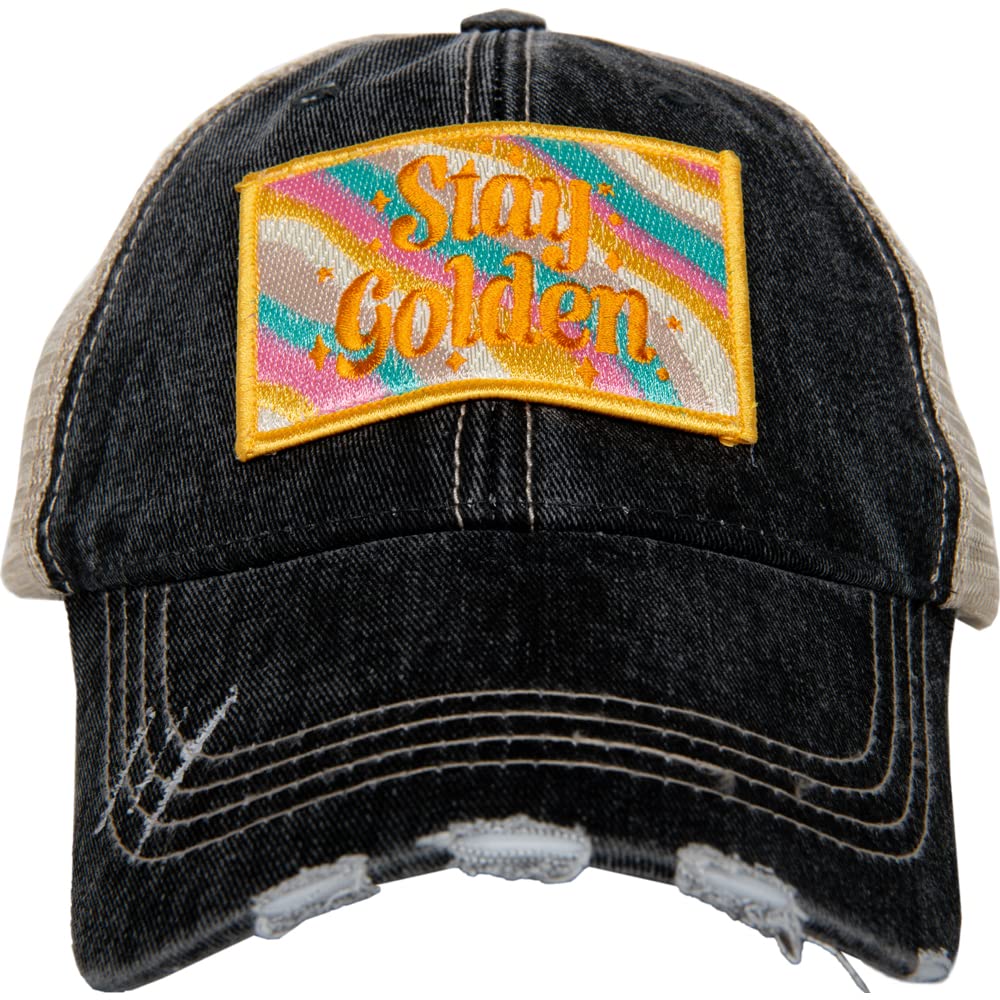 KATYDID Stay Golden Foam Trucker Hat - Adjustable Mesh Back Baseball Cap with Full Embroidery - Stylish Women's Trucker Hat for Outdoor Activities, Concerts & Summer Fashion