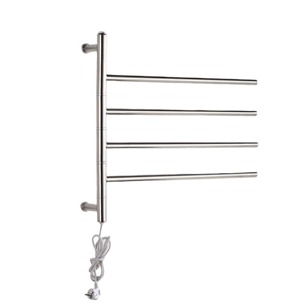 Premium Stainless Steel Towel Warmer for Bathroom - Wall Mounted, Hardwired & Plug-in 4-Bar Heated Towel Rack with Timer (51W, Silver) - Perfect for Spa, Luxury Hotels & Cozy Home Bathrooms