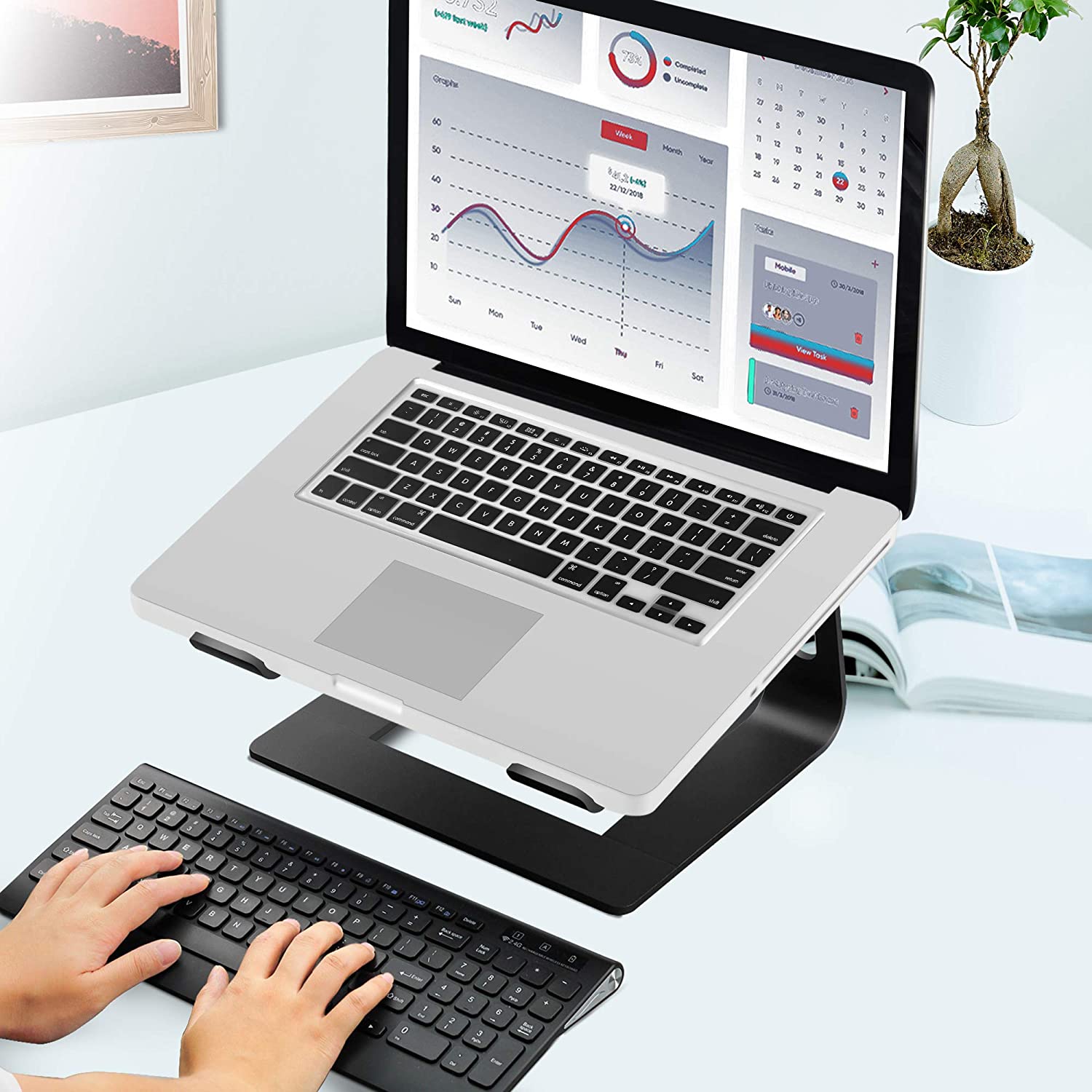 Ergonomic Aluminum Laptop Stand for Desk - Adjustable Height & Portable Computer Riser for MacBook, iPad - Perfect for Home Office, Gaming & Workstation Setup