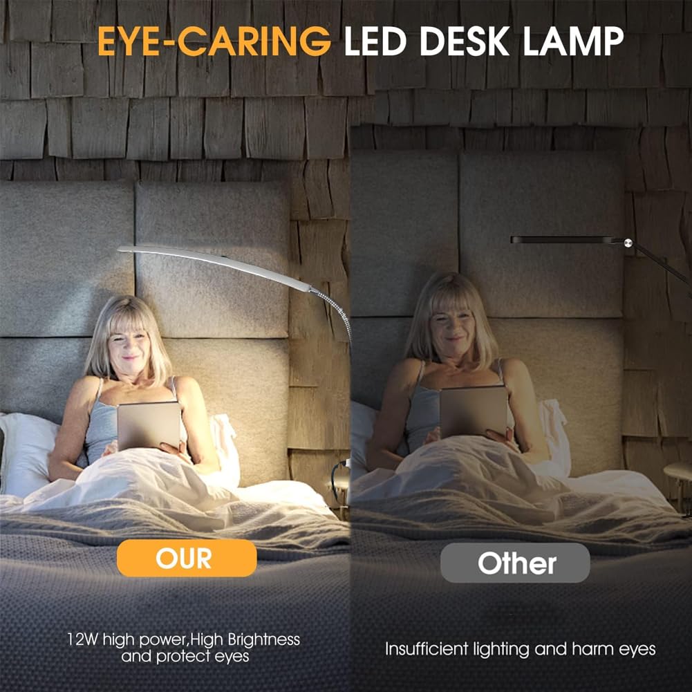 FILFEEL Ultra-Slim LED Desk Lamp with 360° Rotation - Adjustable Eye-Caring Light for Office, Study & Makeup | Dimmable Task Lighting with Metal Arm (US Plug) - Perfect for Home Office, Dorm Room & Vanity Table