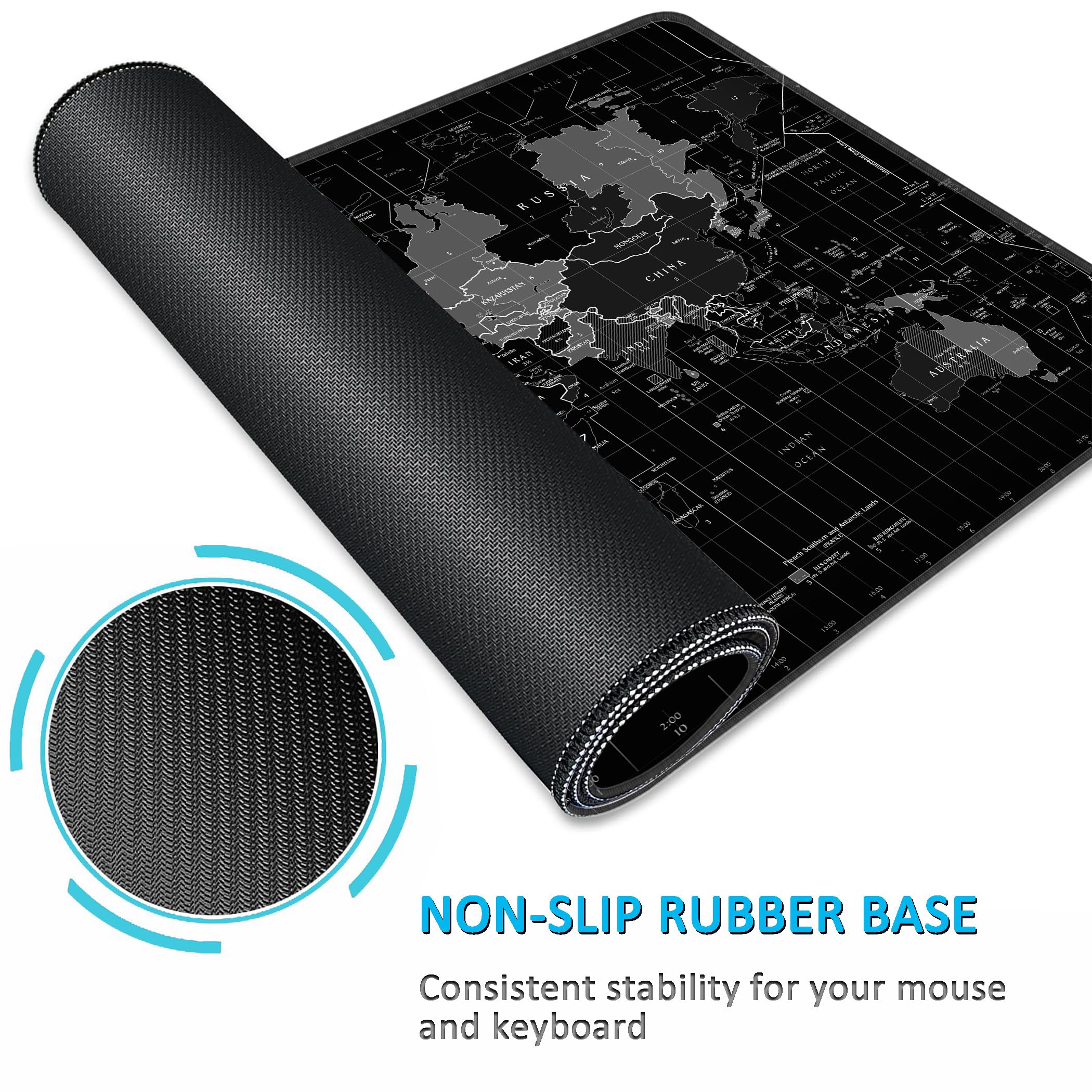LL-COEUR XXL World Map Mouse Pad - 1400x700x3mm Large Gaming & Office Desk Mat for Laptop, PC - Perfect for Gamers, Work & Study