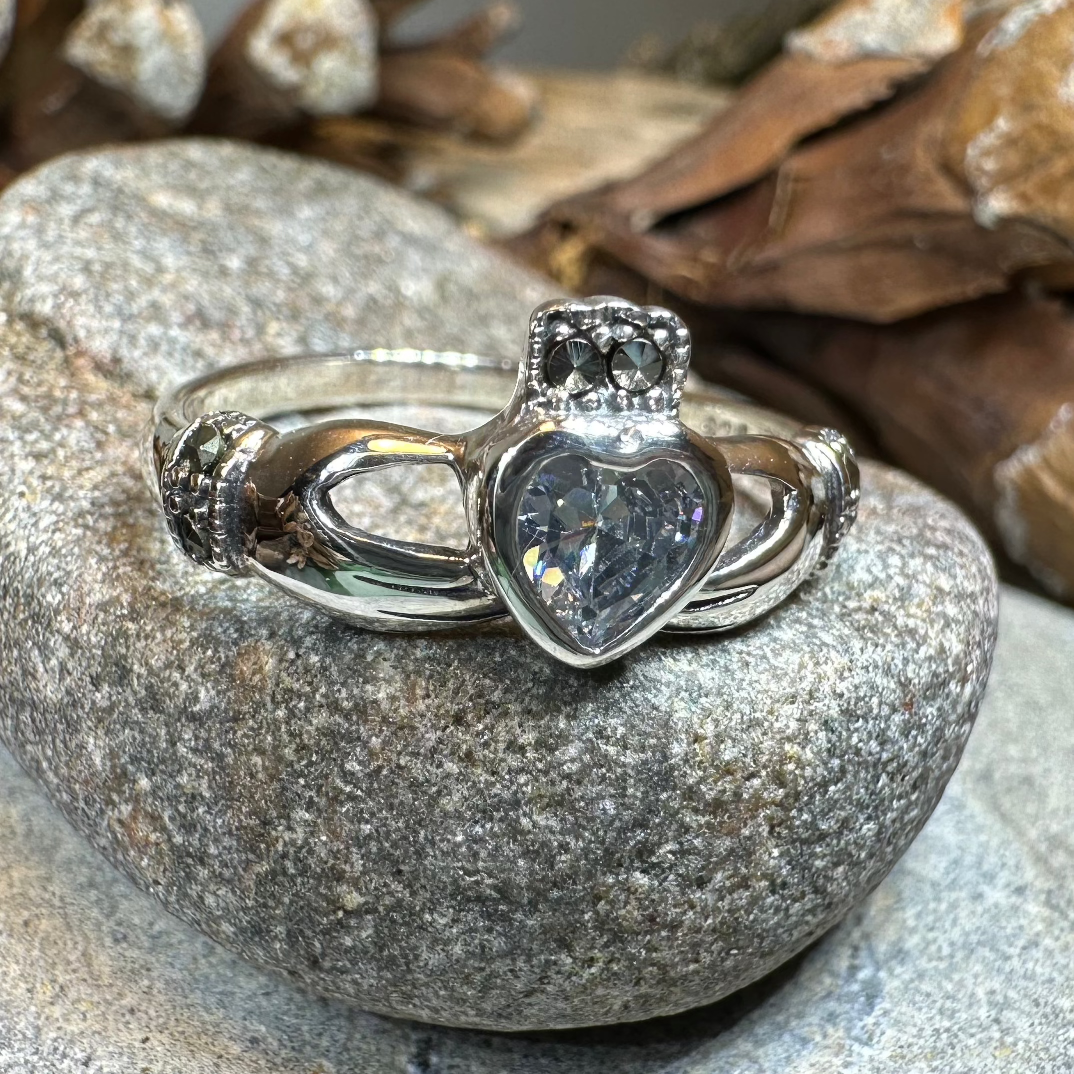 Ree Marcasite Claddagh Ring - Sterling Silver Irish Friendship Love Loyalty Ring for Women - Perfect for Weddings, Anniversaries & Celtic Gift Giving